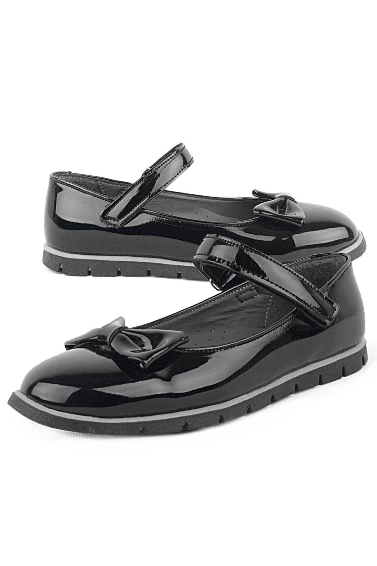 Siyah Rugan Fiyonklu Cırtlı Kız Çocuk Babet - Görsel 7