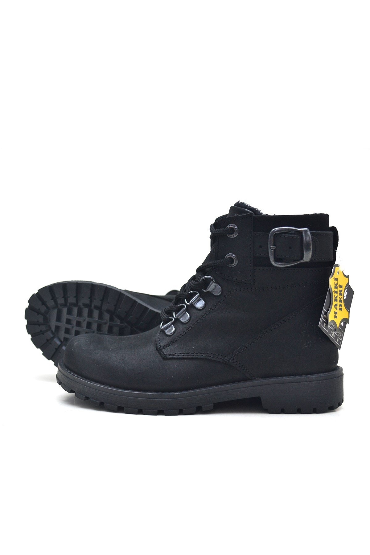 Hakiki Deri Siyah Fermuarlı Kürklü Çocuk Bot - Görsel 6