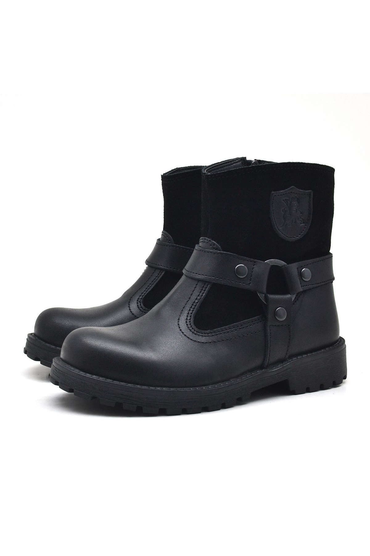 Garuda Hakiki Deri Siyah Fermuarlı Çocuk Bot - Görsel 5