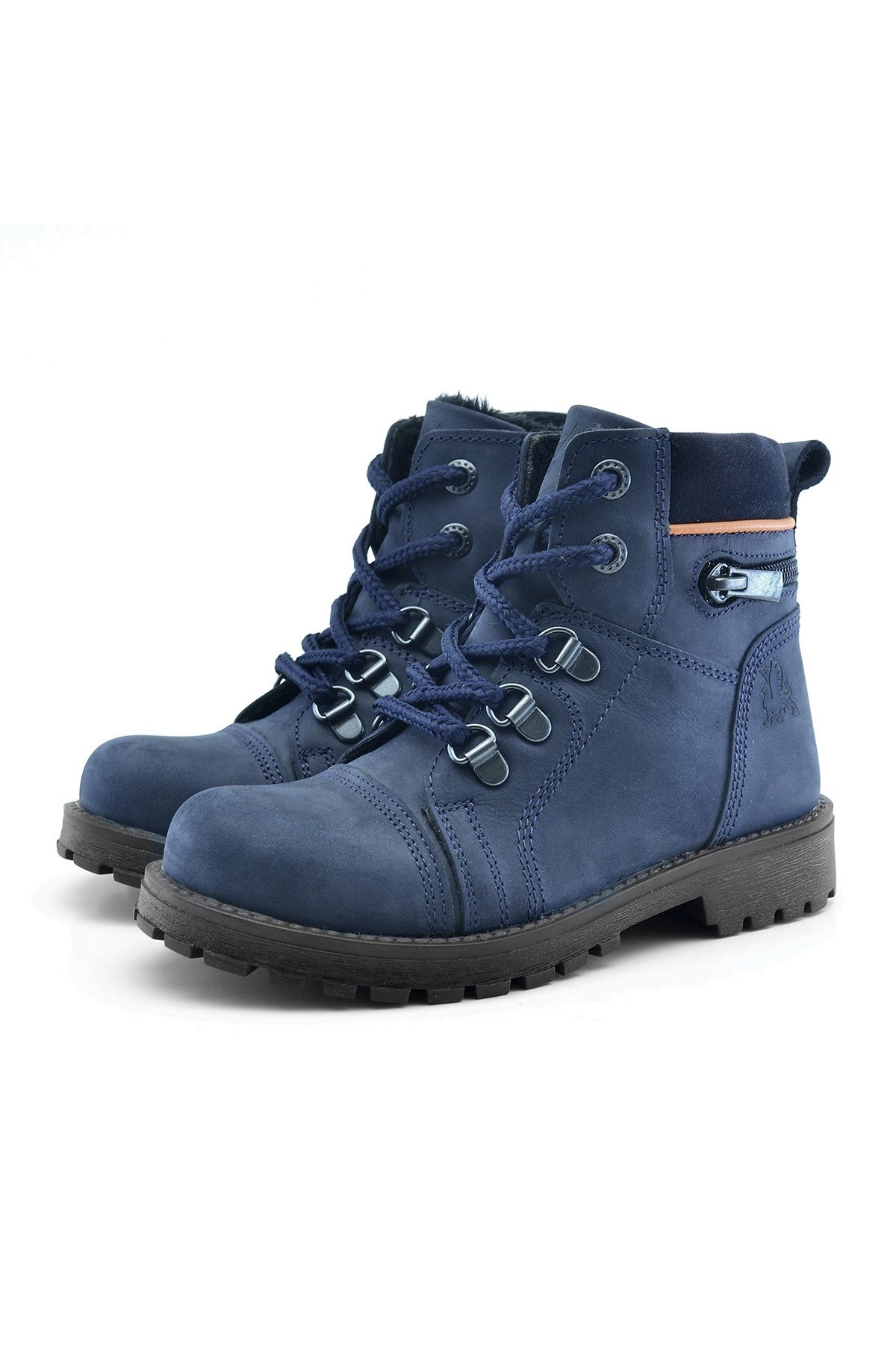 Minotor Hakiki Deri Lacivert Fermuarlı Çocuk Bot - Görsel 5