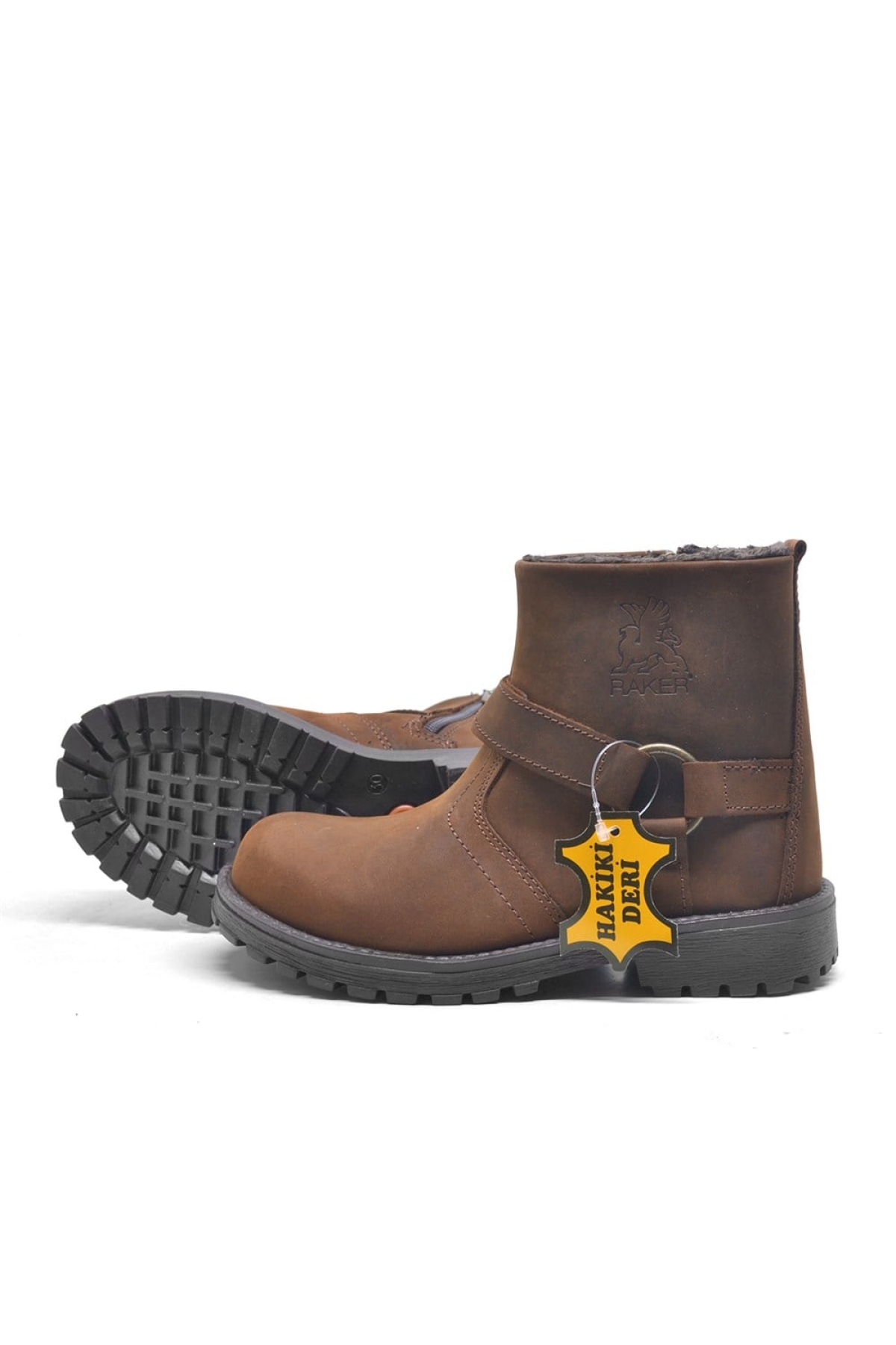 Chiron Hakiki Deri Tarçın Rengi Fermuarlı Çocuk Çizme - Görsel 5
