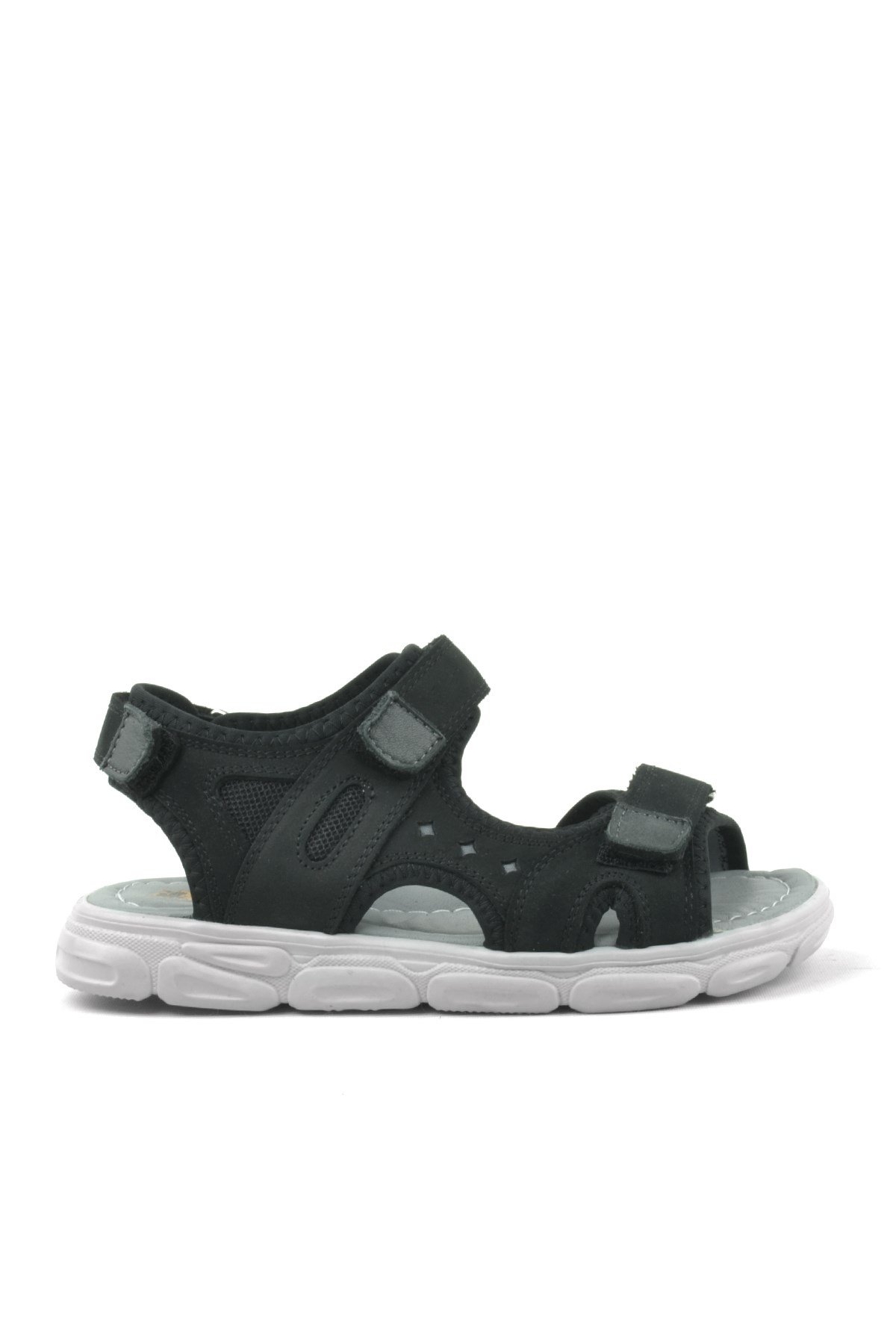 Flint Hakiki Deri Siyah Çocuk Sandalet - Görsel 3