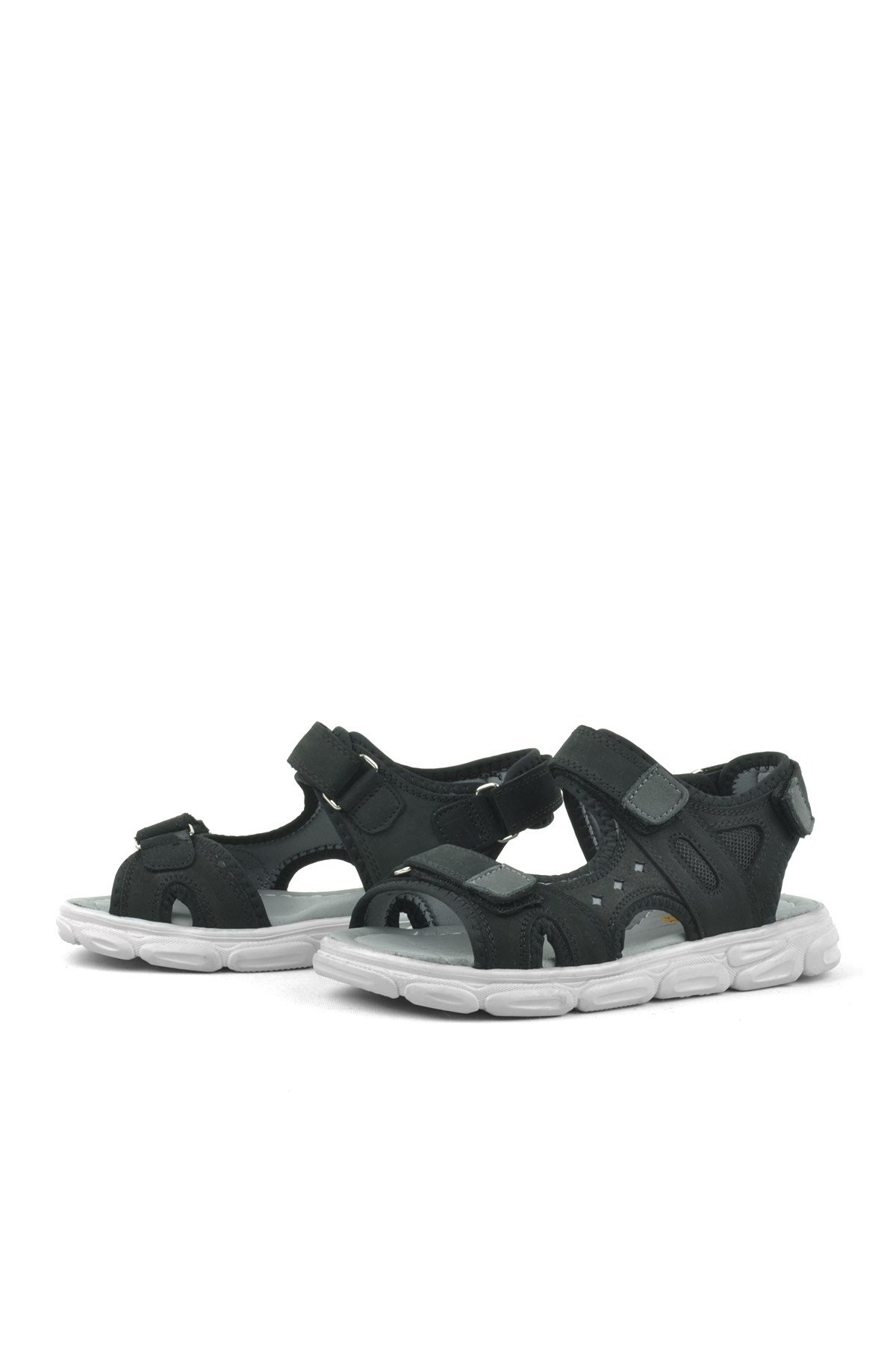 Flint Hakiki Deri Siyah Çocuk Sandalet - Görsel 6