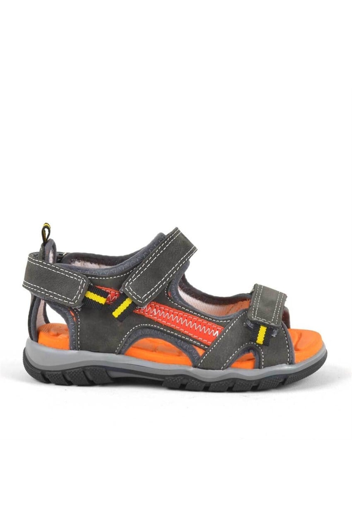 Hakiki Deri Gri Cırtlı Erkek Çocuk Outdoor Sandalet - Görsel 3