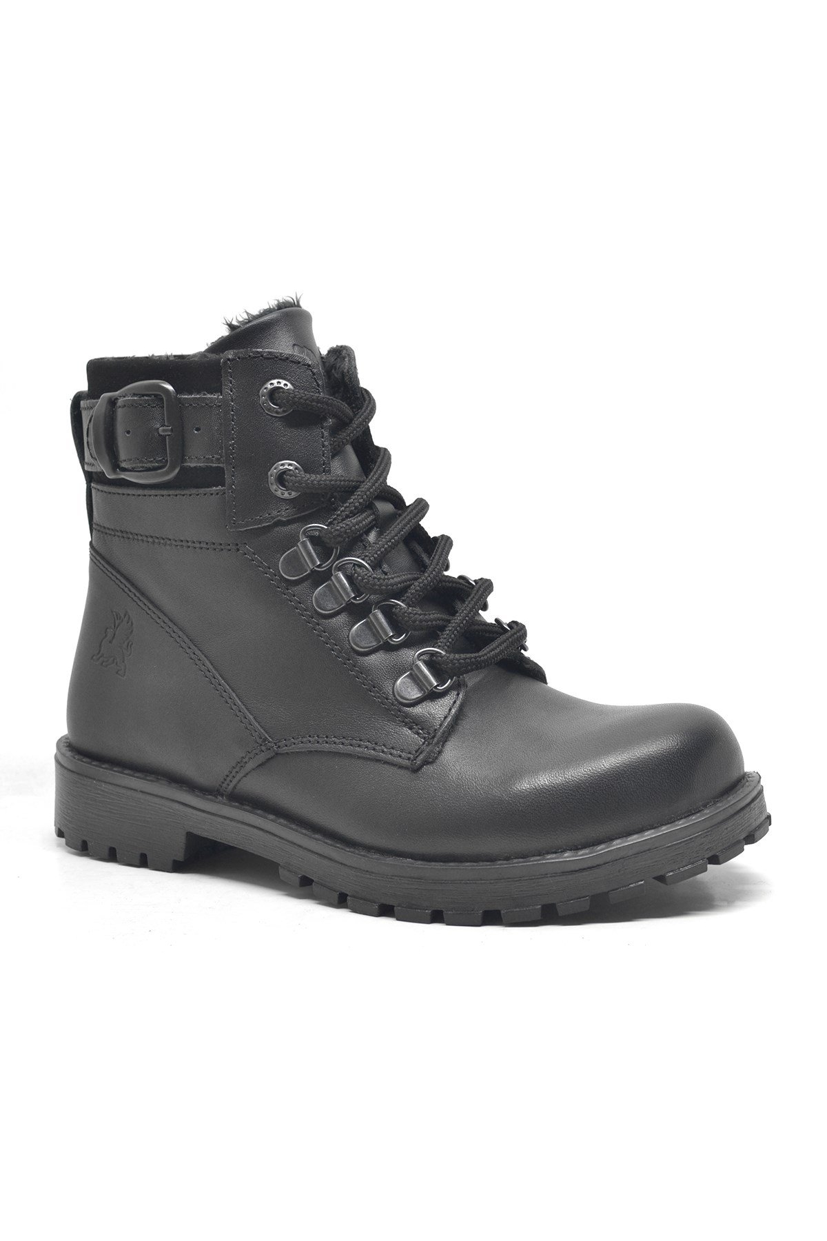 Hakiki Deri Siyah Fermuarlı Kürklü Çocuk Bot - Görsel 2