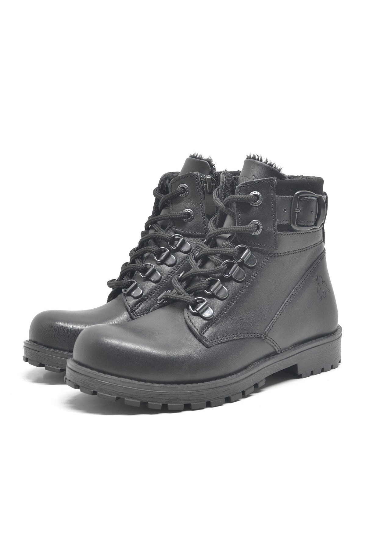Hakiki Deri Siyah Fermuarlı Kürklü Çocuk Bot - Görsel 5