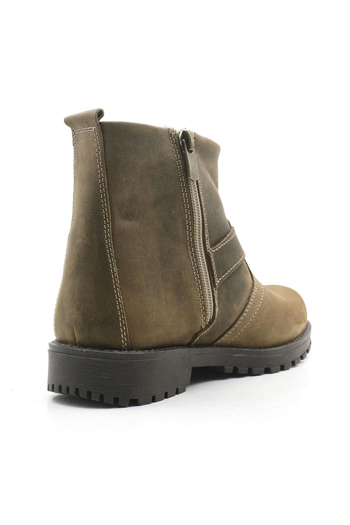 Chiron Hakiki Deri Kum Rengi Fermuarlı Çocuk Çizme - Görsel 4