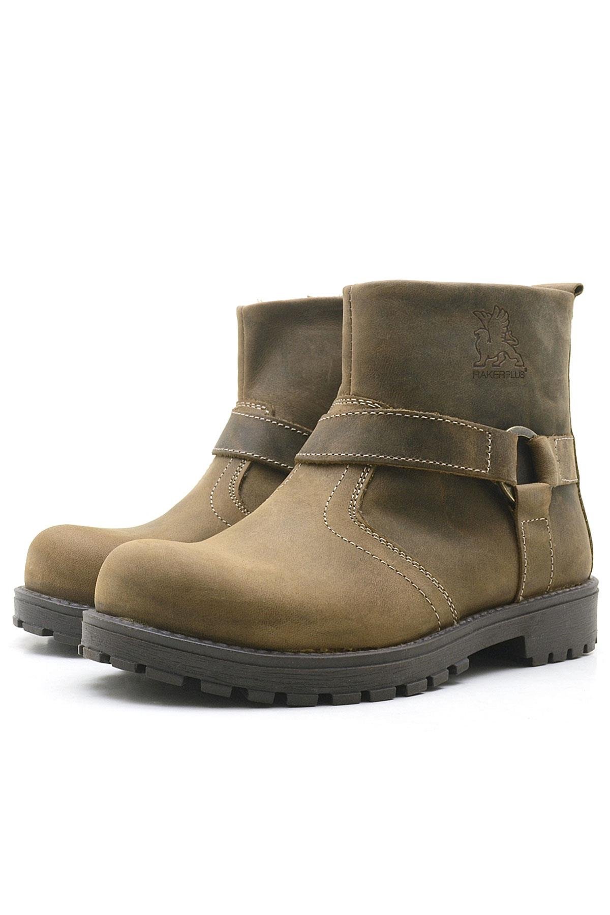 Chiron Hakiki Deri Kum Rengi Fermuarlı Çocuk Çizme - Görsel 5