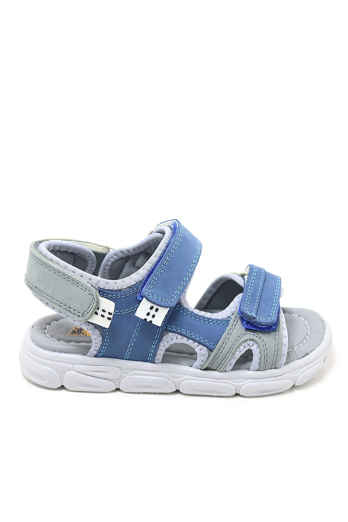 Wisps Hakiki Deri Gri Mavi Çocuk Sandalet - Görsel 3