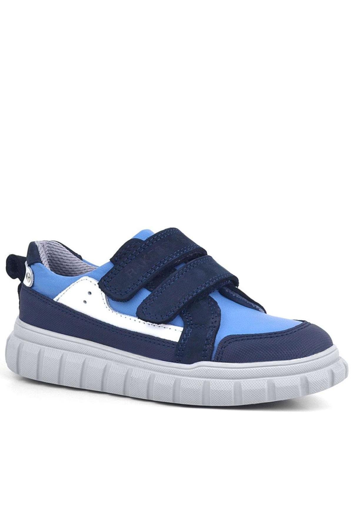 Hakiki Deri Lacivert Mavi Cırtlı Çocuk Günlük Spor Okul Ayakkabı - Görsel 2