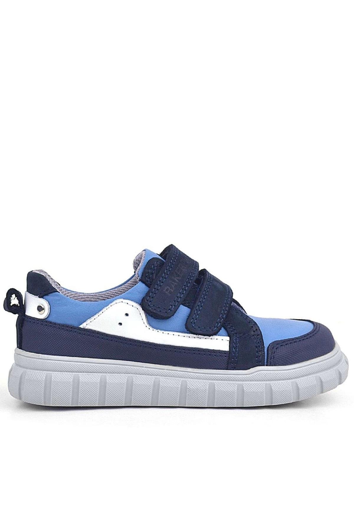 Hakiki Deri Lacivert Mavi Cırtlı Çocuk Günlük Spor Okul Ayakkabı - Görsel 3