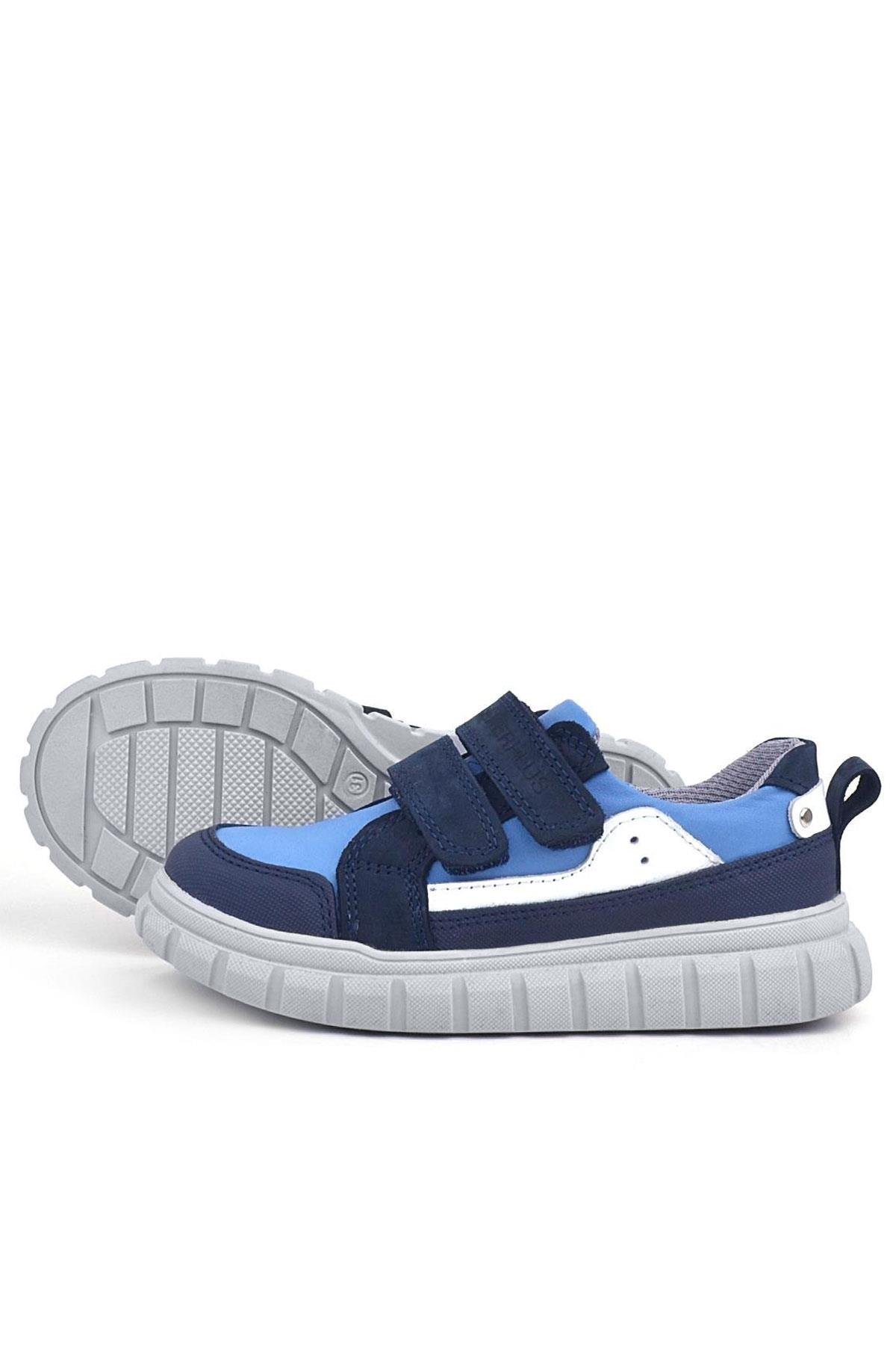 Hakiki Deri Lacivert Mavi Cırtlı Çocuk Günlük Spor Okul Ayakkabı - Görsel 6