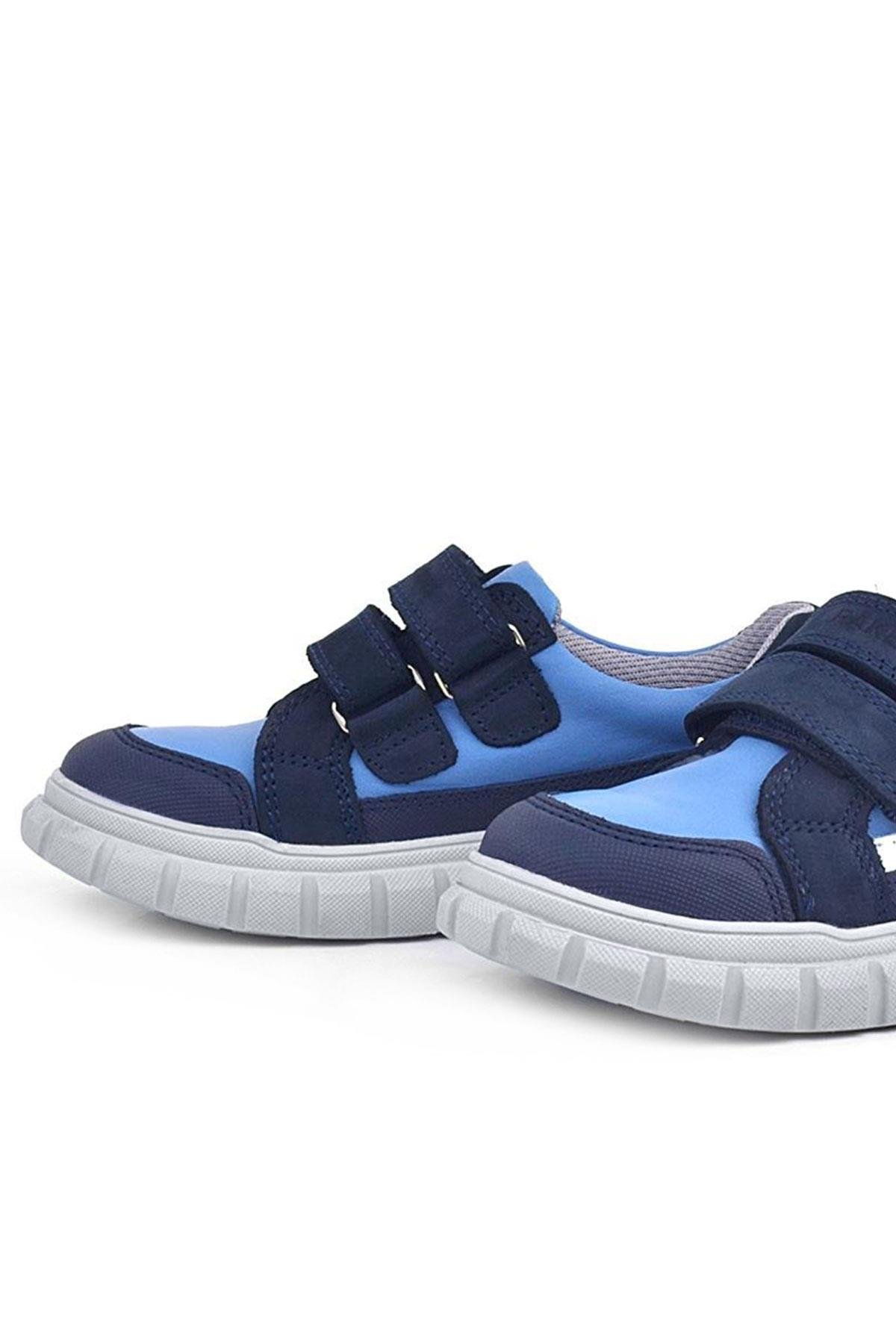 Hakiki Deri Lacivert Mavi Cırtlı Çocuk Günlük Spor Okul Ayakkabı - Görsel 7