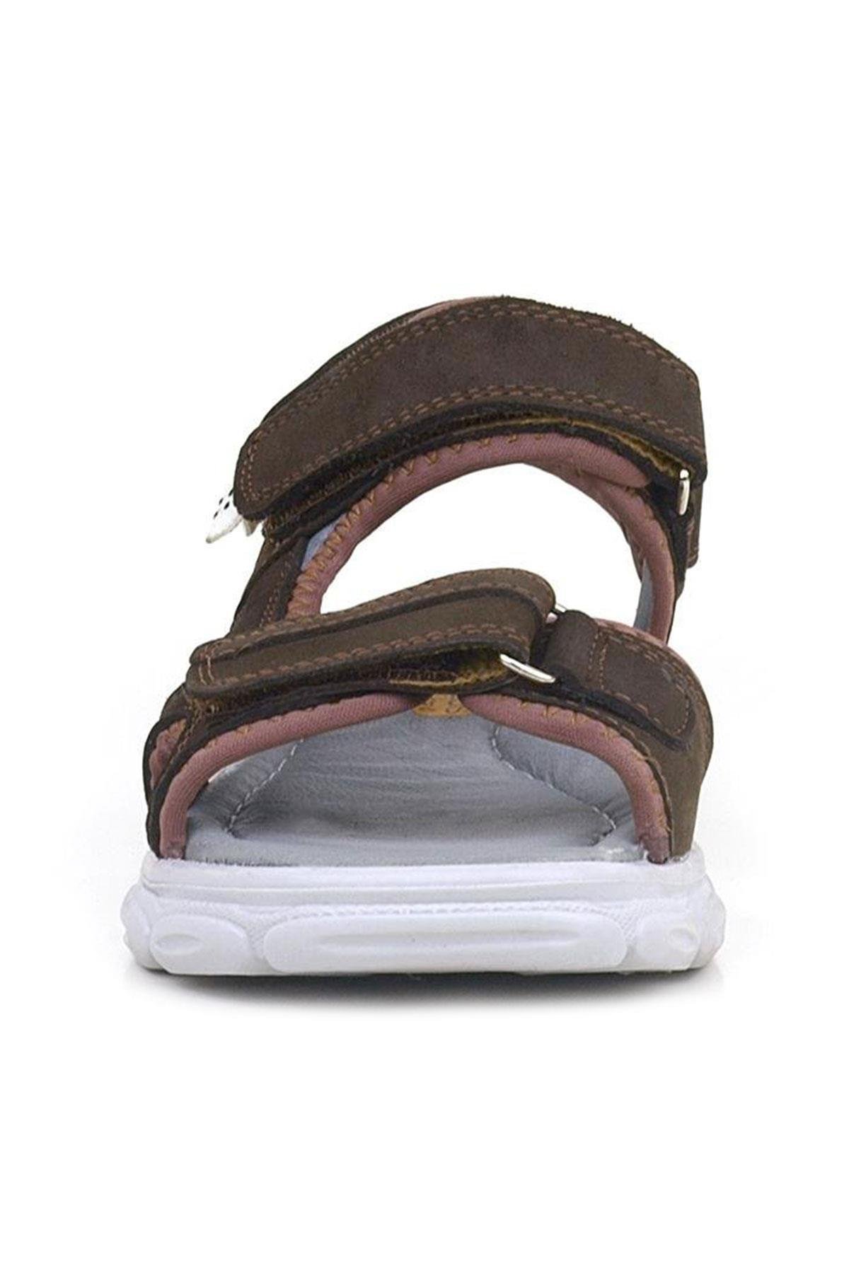 Wisps Hakiki Deri Kahverengi Çocuk Sandalet Ayakkabı - Görsel 4