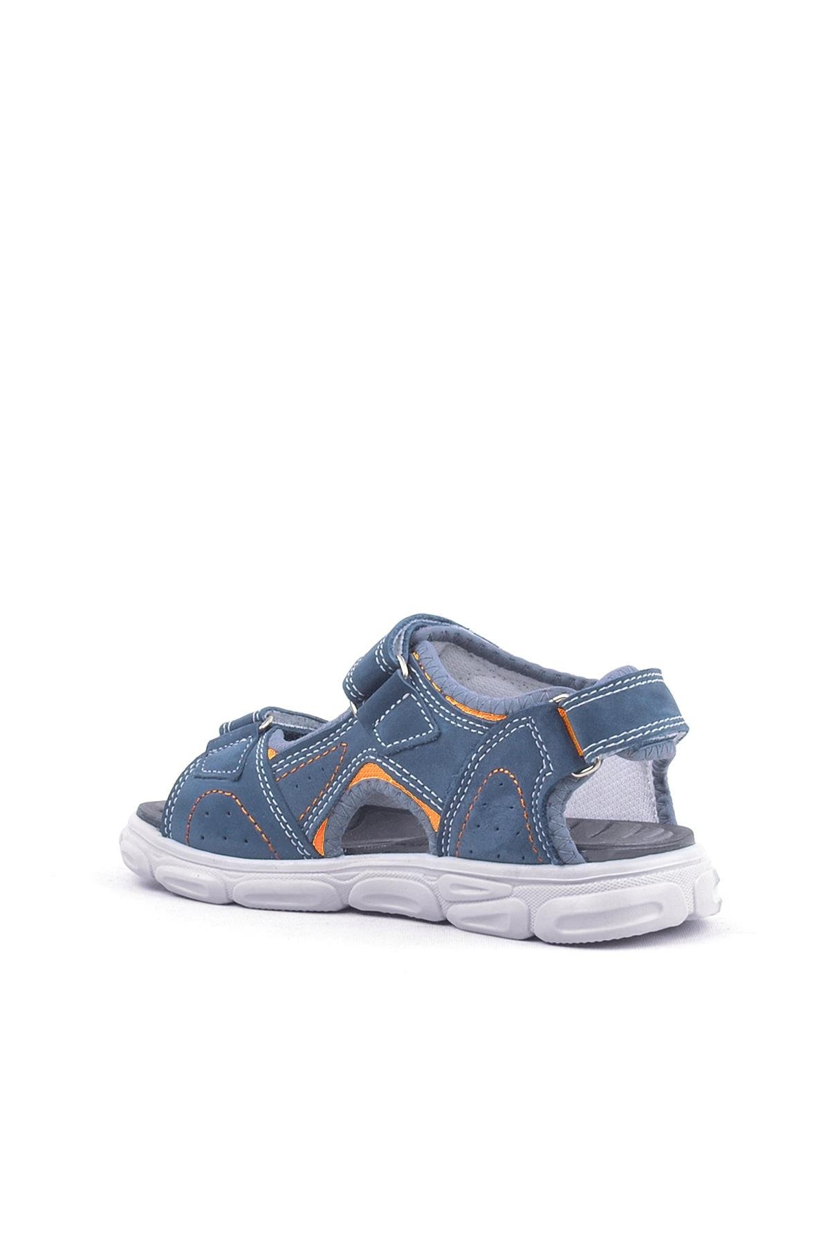 Hakiki Deri Mavi Cırtlı Çocuk Sandalet Ayakkabı - Görsel 4