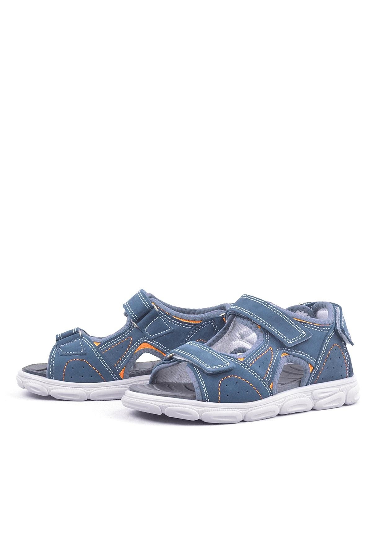 Hakiki Deri Mavi Cırtlı Çocuk Sandalet Ayakkabı - Görsel 6