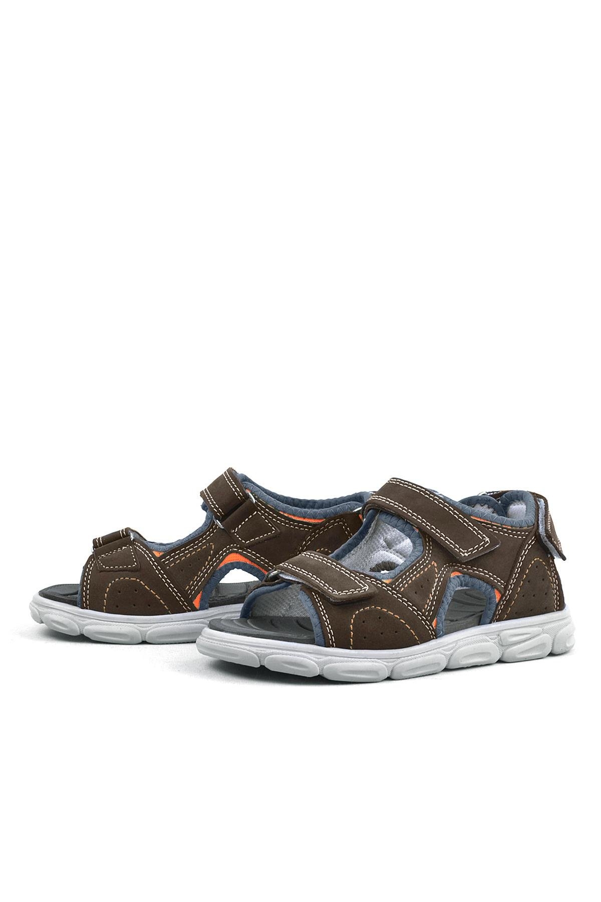 Hakiki Deri Kahverengi Cırtlı Çocuk Sandalet Ayakkabı - Görsel 6