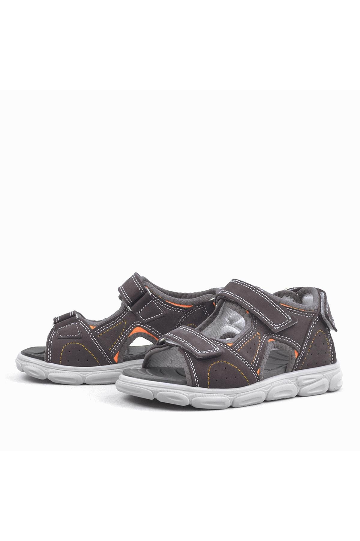 Hakiki Deri Gri Cırtlı Çocuk Sandalet Ayakkabı - Görsel 6