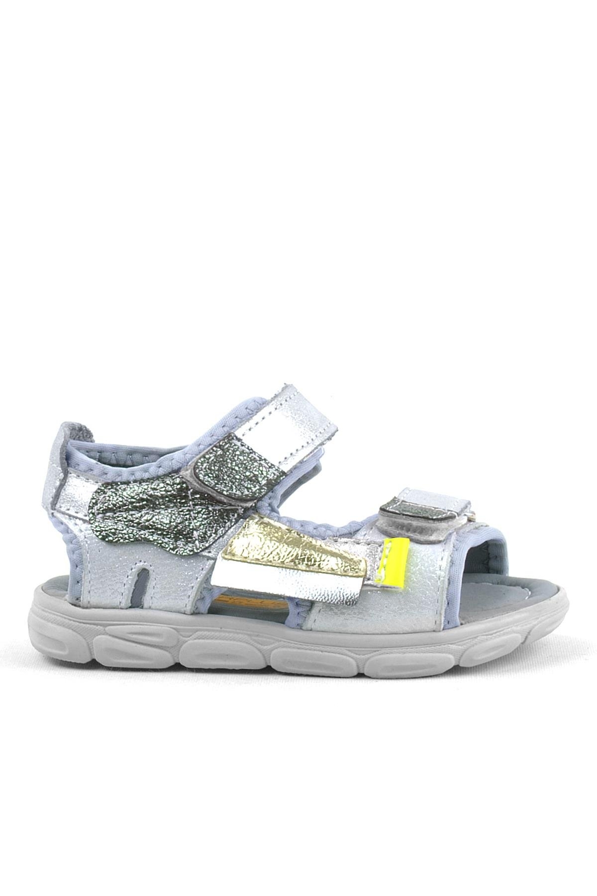 Hakiki Deri Gümüş Gri Parlak Çocuk Sandalet - Görsel 3
