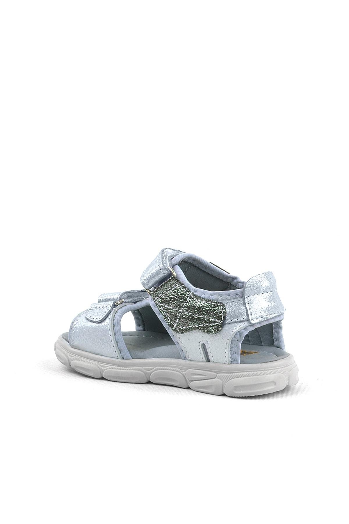 Hakiki Deri Gümüş Gri Parlak Çocuk Sandalet - Görsel 4