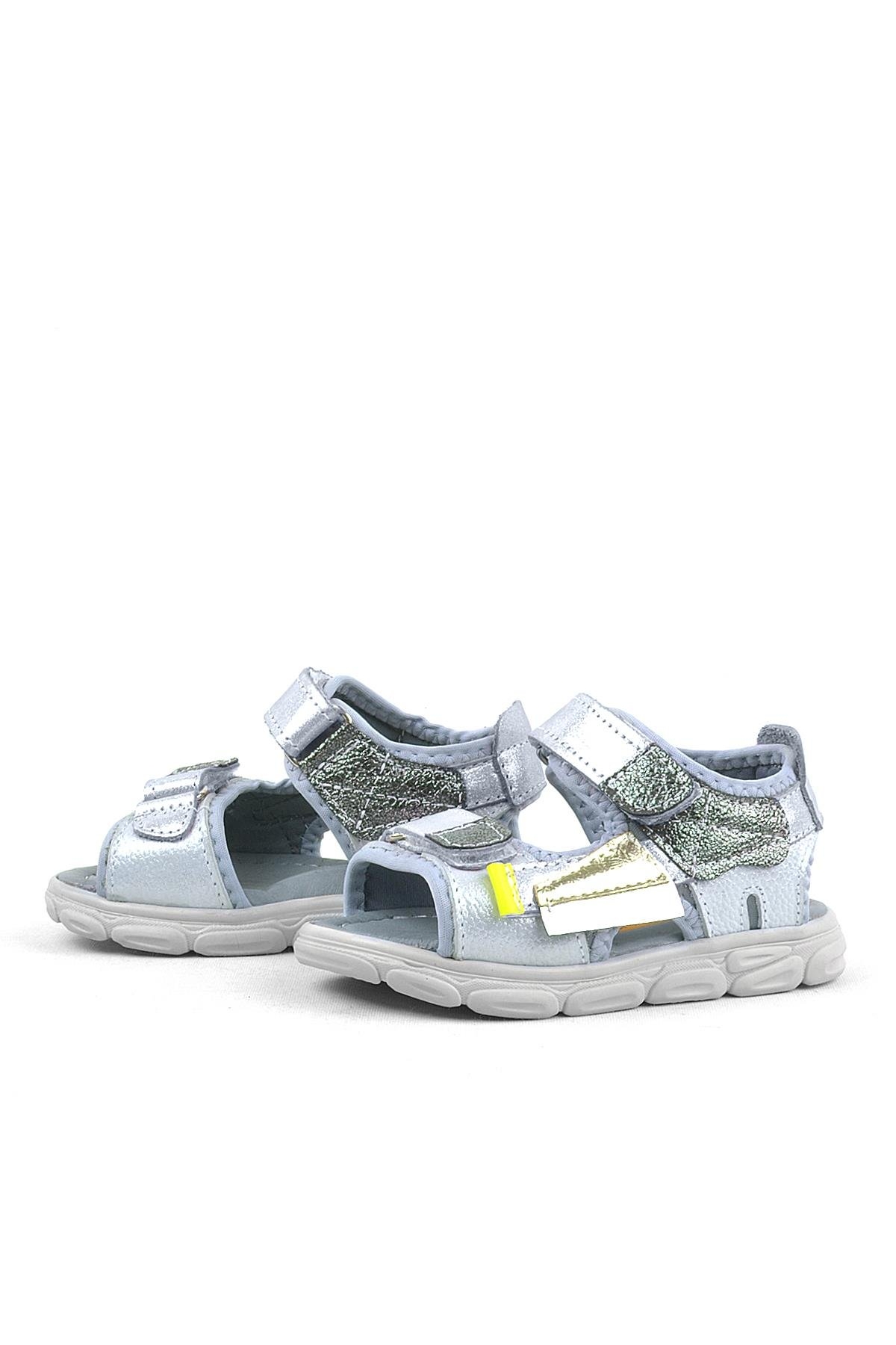 Hakiki Deri Gümüş Gri Parlak Çocuk Sandalet - Görsel 6