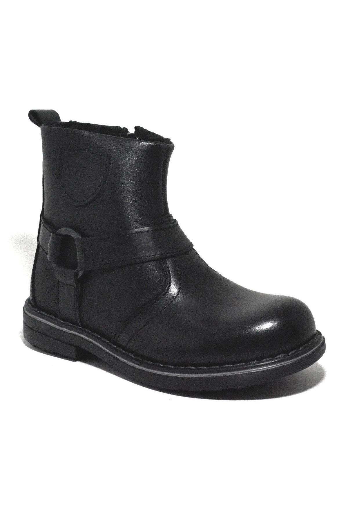 Hakiki Deri Siyah Fermuarlı Kürklü Çocuk Botu - Görsel 2