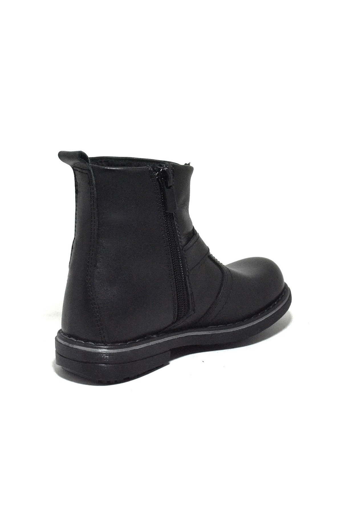 Hakiki Deri Siyah Fermuarlı Kürklü Çocuk Botu - Görsel 4