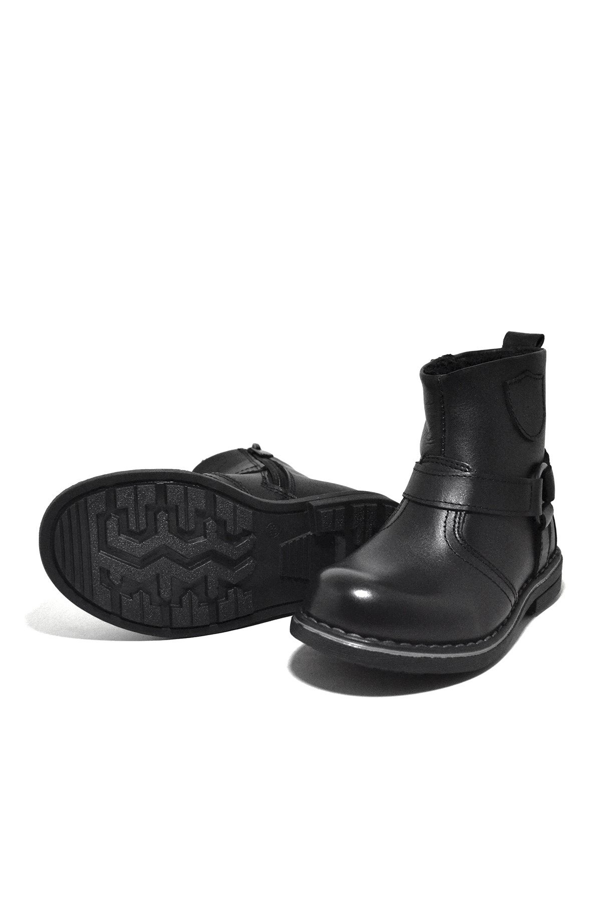 Hakiki Deri Siyah Fermuarlı Kürklü Çocuk Botu - Görsel 6