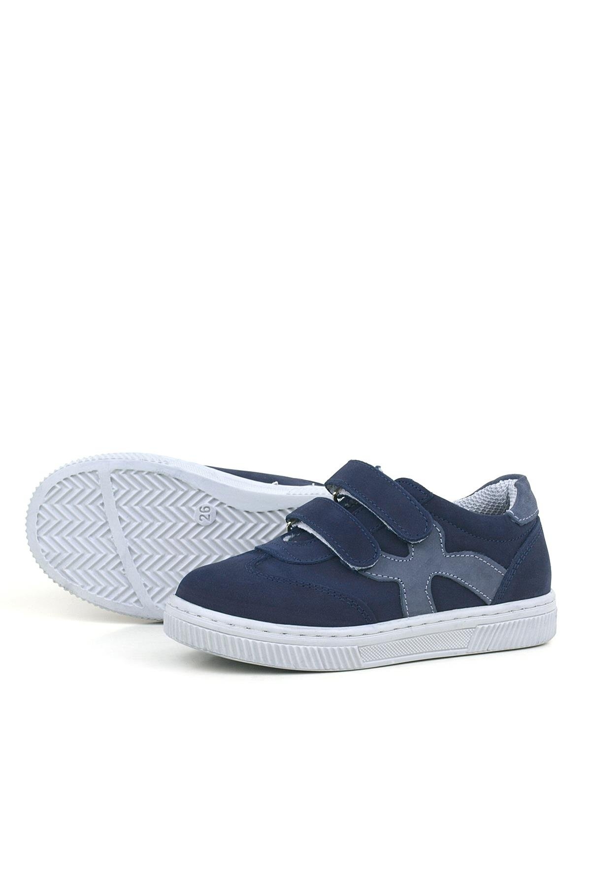 Hakiki Deri Lacivert Gri Cırtlı Çocuk Spor Ayakkabı - Görsel 6