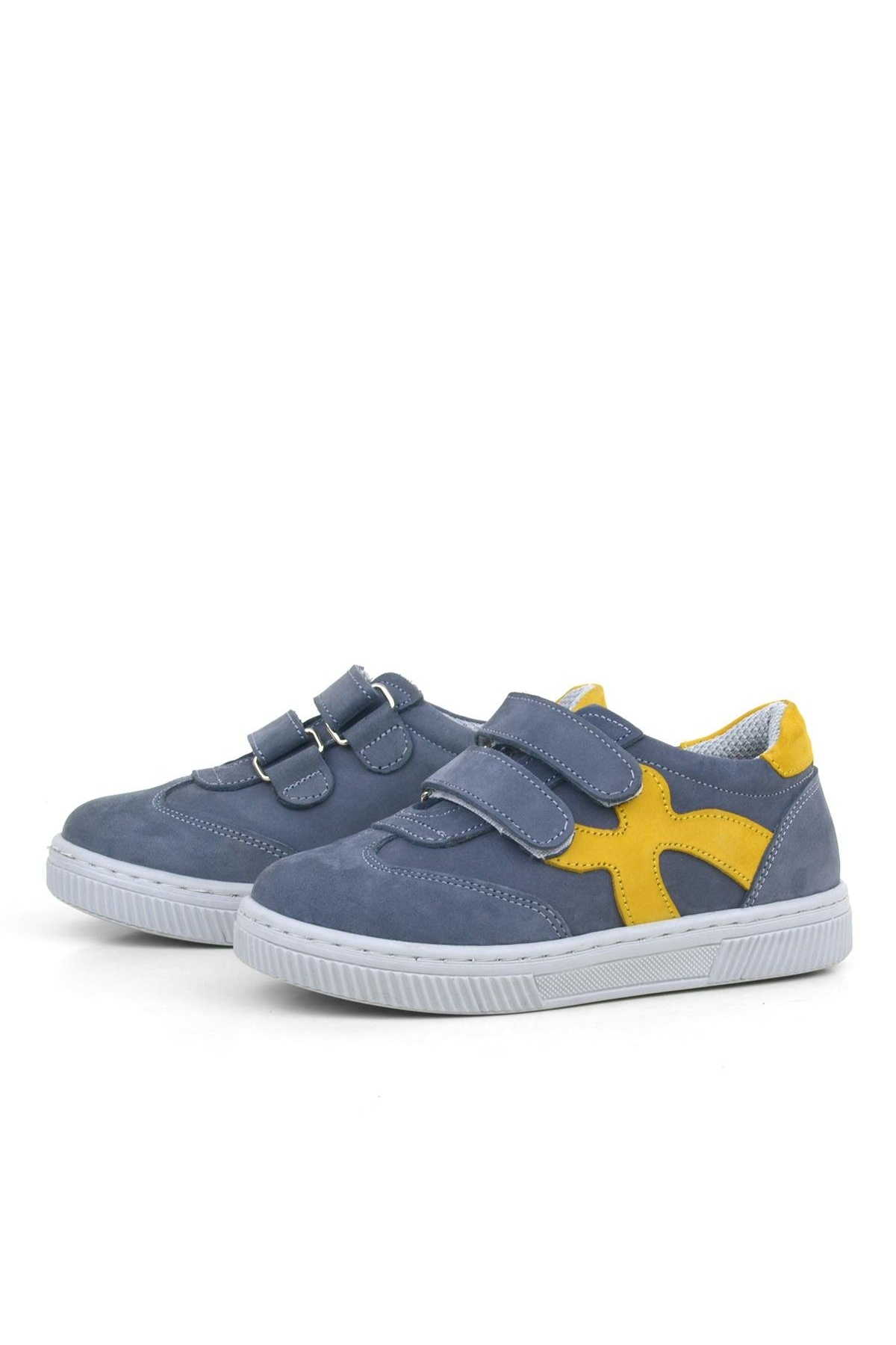Hakiki Deri Gri Sarı Cırtlı Çocuk Spor Ayakkabı - Görsel 5
