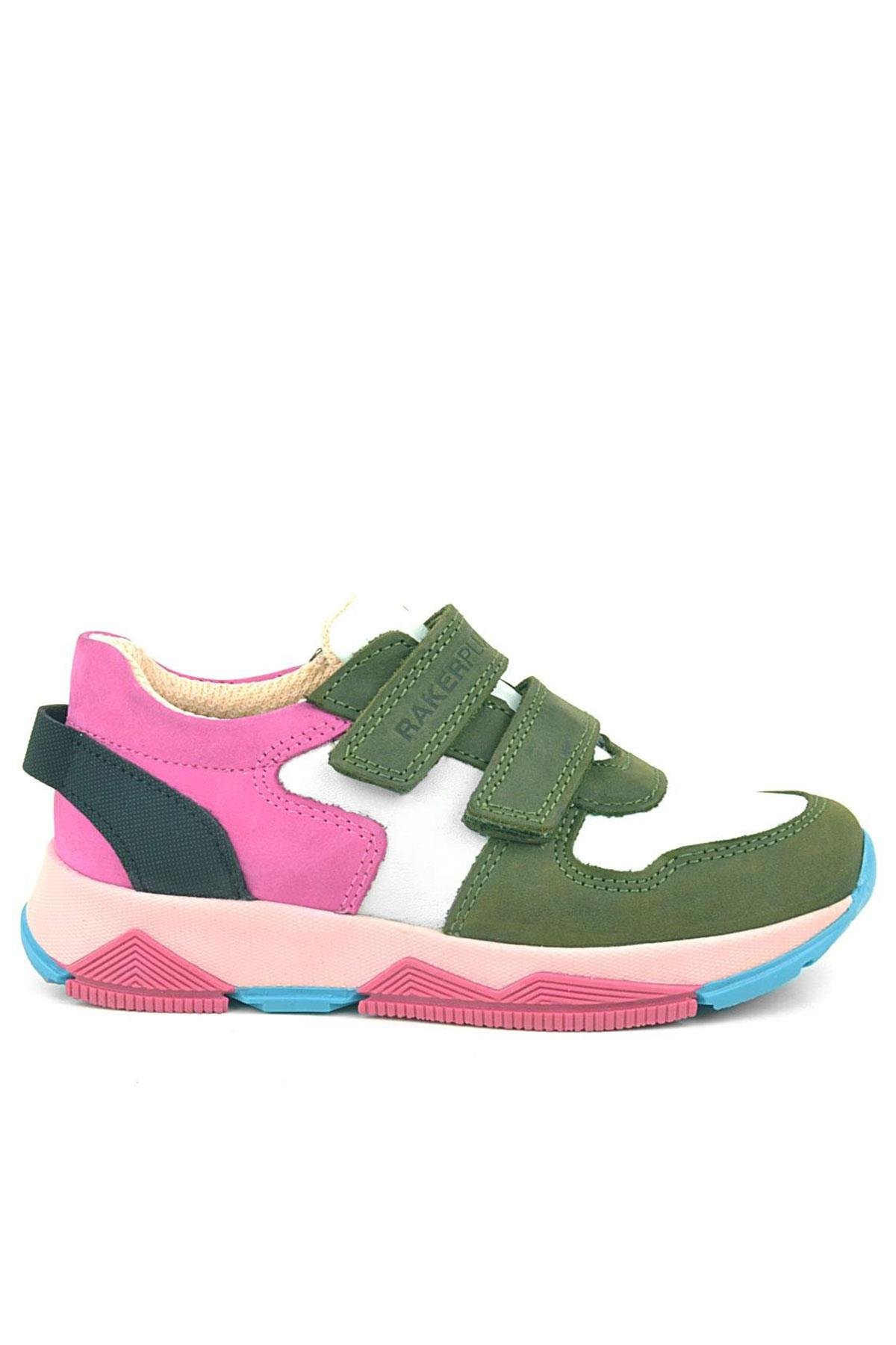 Hakiki Deri Yeşil Pembe Çocuk Sneakers Spor Ayakkabı - Görsel 4