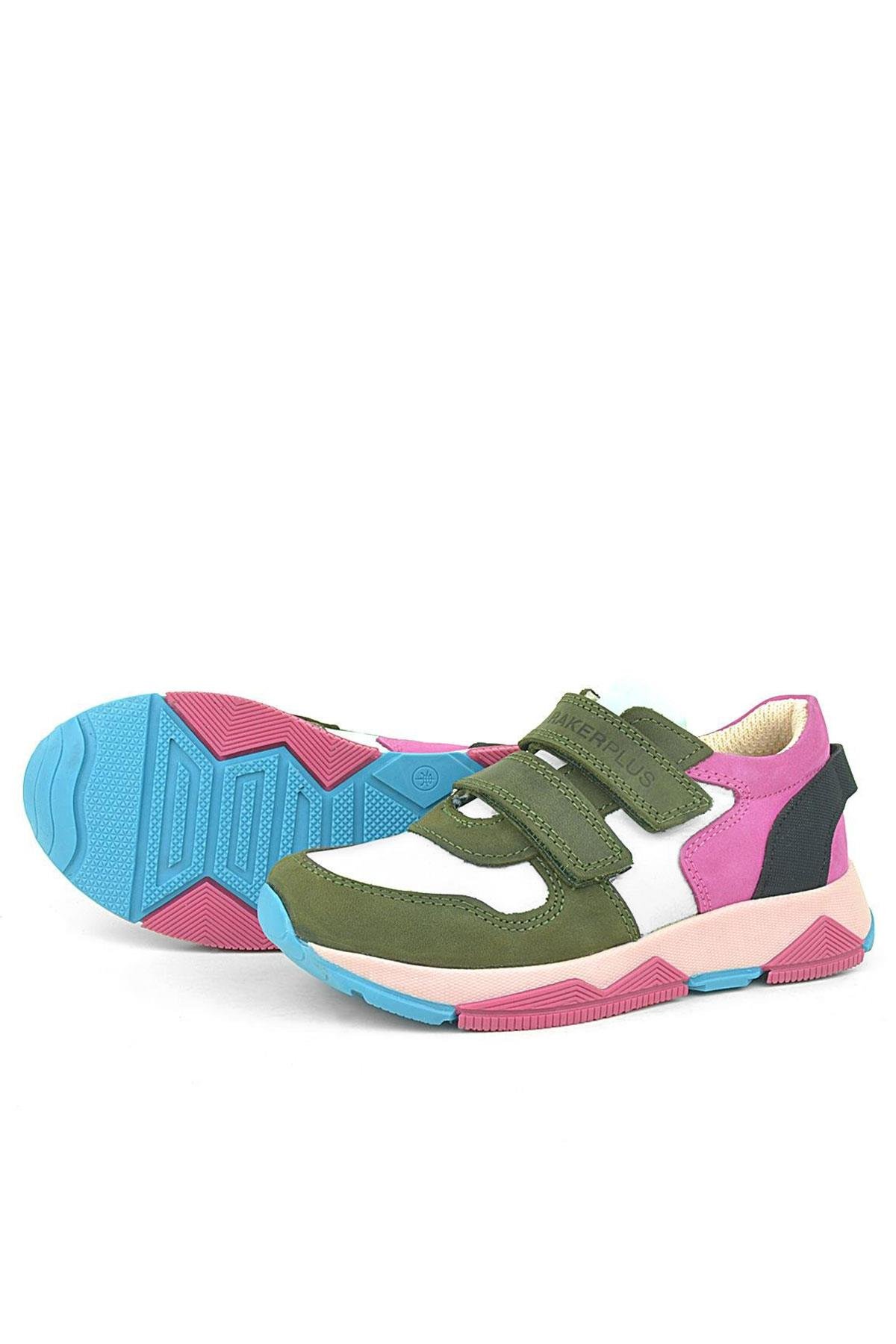 Hakiki Deri Yeşil Pembe Çocuk Sneakers Spor Ayakkabı - Görsel 6