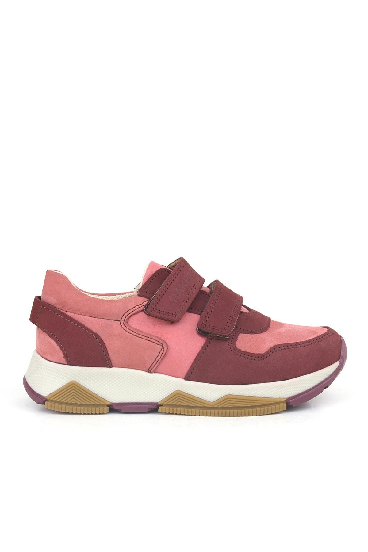 Hakiki Deri Bordo Pembe Kız Çocuk Sneakers Spor Ayakkabı - Görsel 2
