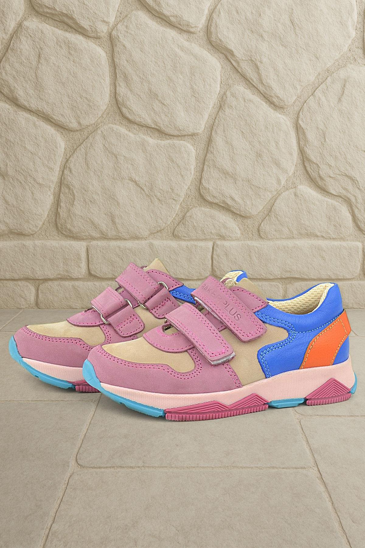 Hakiki Deri Pembe Çocuk Sneakers Spor Ayakkabı - Görsel 3