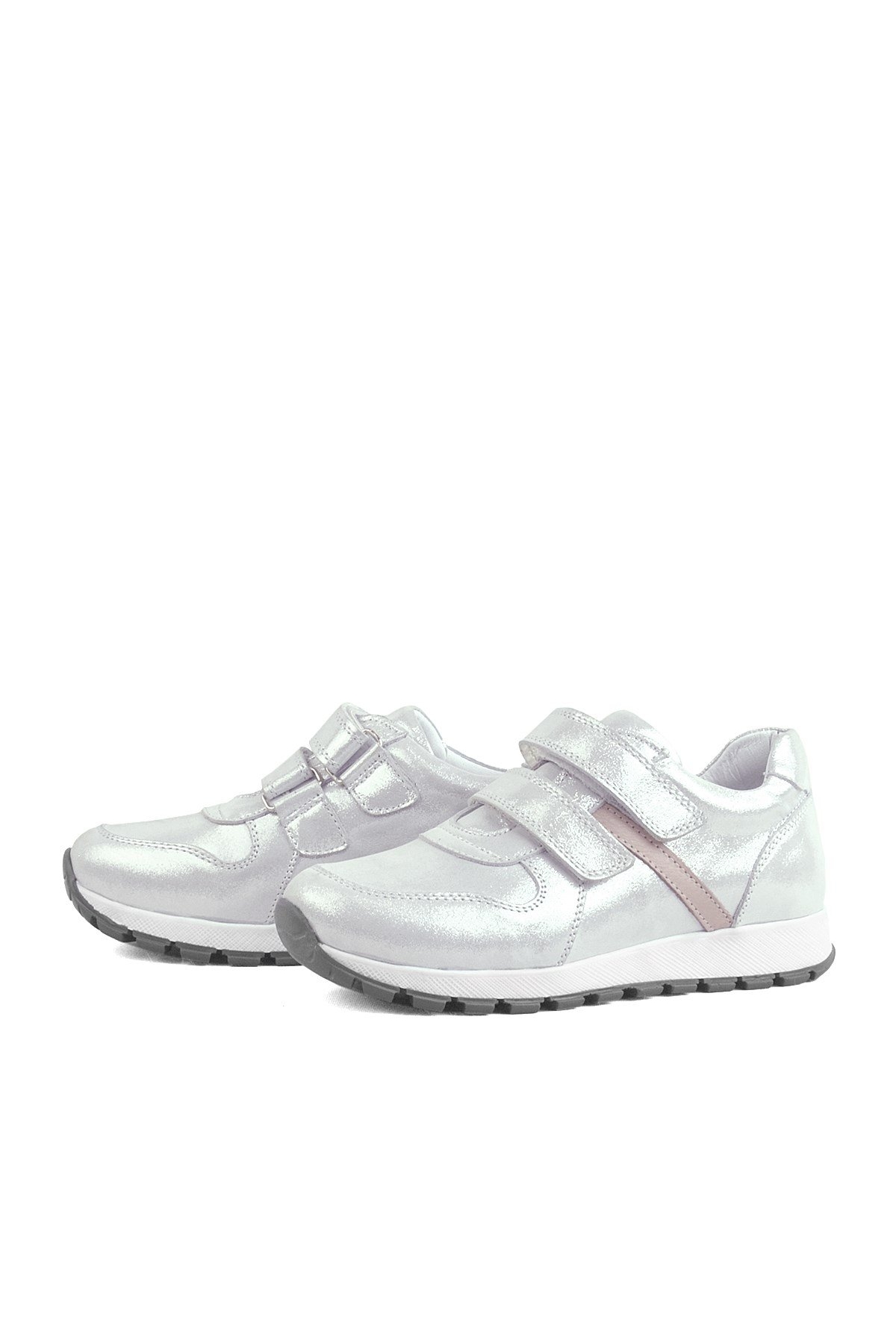 Hakiki Deri Gümüş Cırtlı Kız Çocuk Spor Ayakkabı - Görsel 5