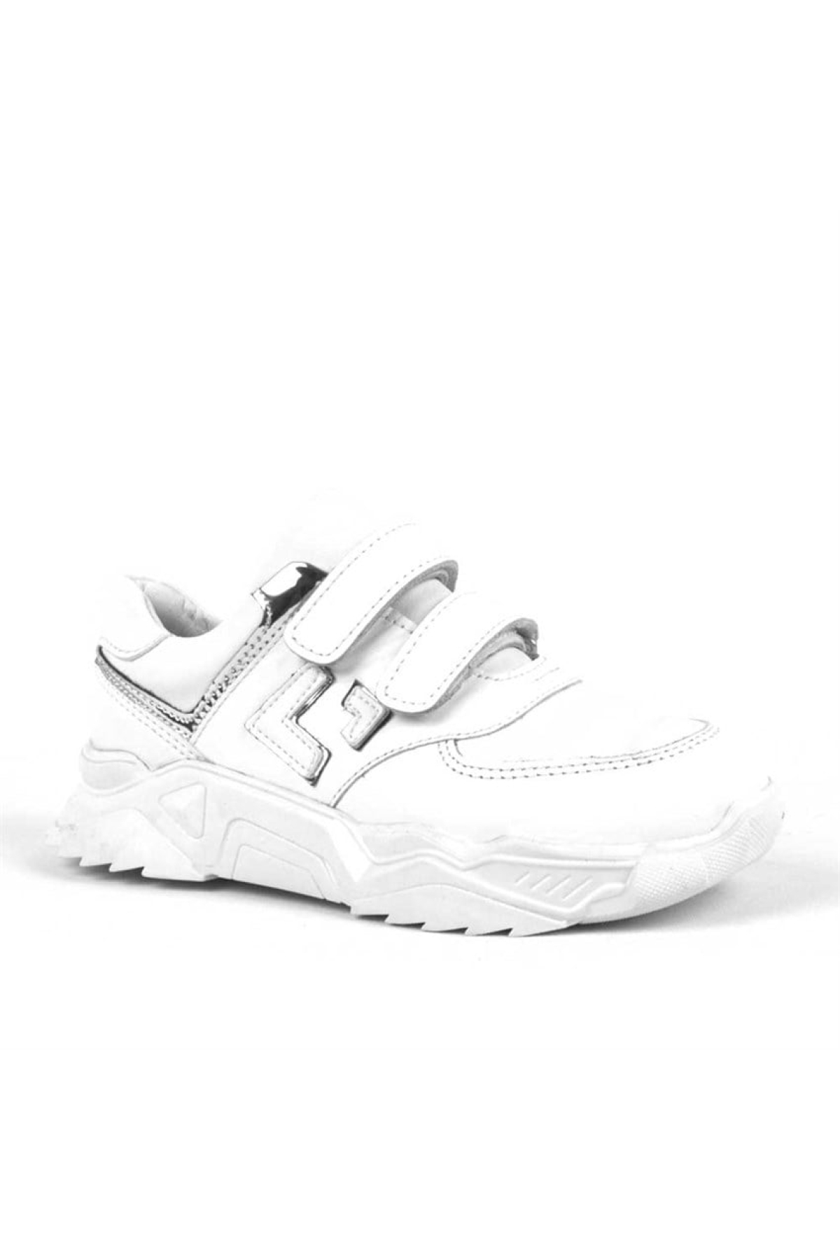 Hakiki Deri Beyaz Kalın Taban Cırtlı Kız Çocuk Spor Ayakkabı - Görsel 2