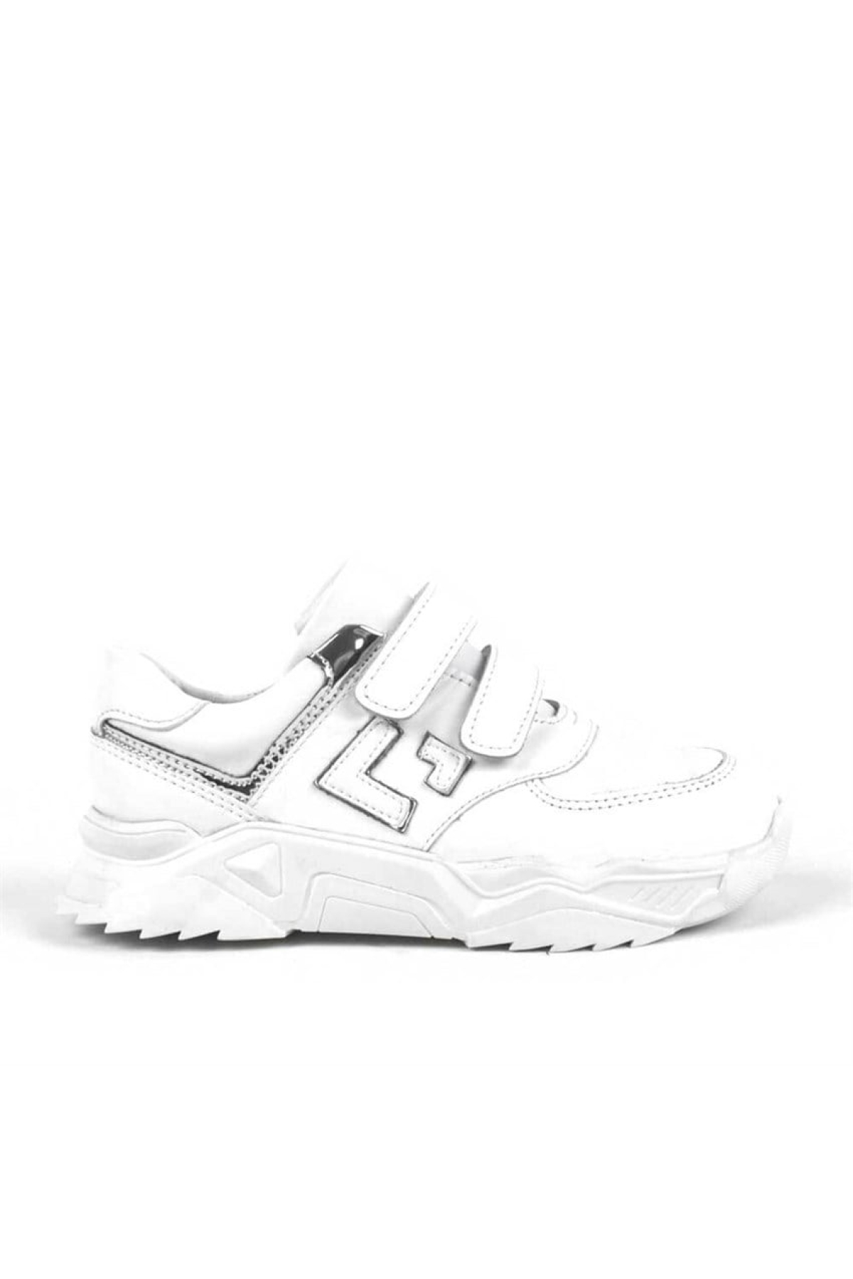 Hakiki Deri Beyaz Kalın Taban Cırtlı Kız Çocuk Spor Ayakkabı - Görsel 3