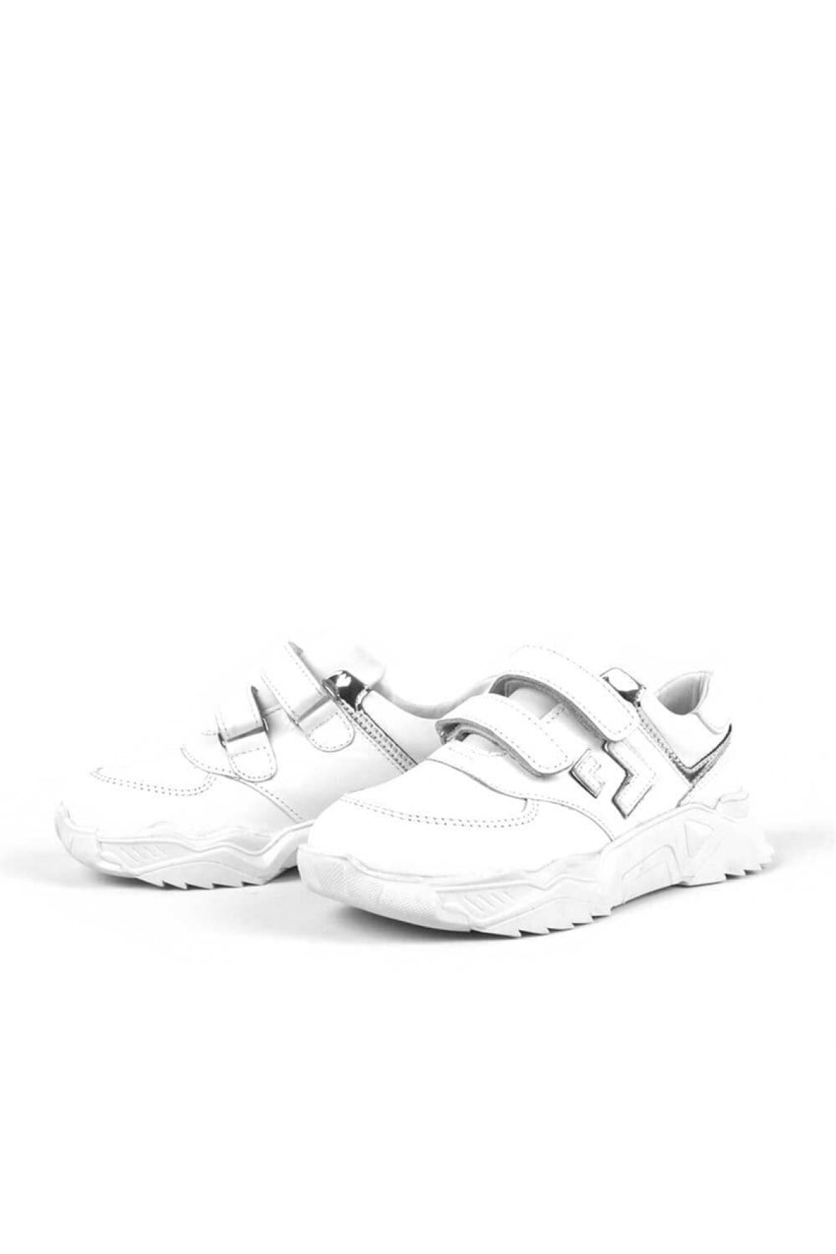 Hakiki Deri Beyaz Kalın Taban Cırtlı Kız Çocuk Spor Ayakkabı - Görsel 4