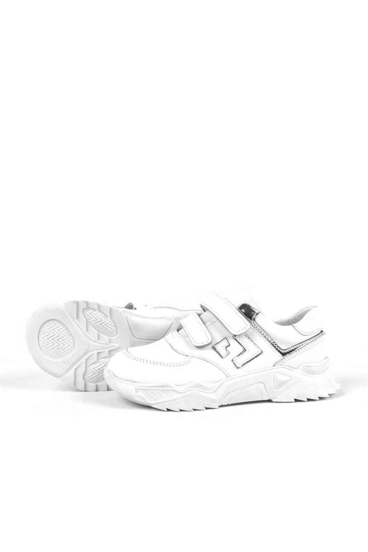 Hakiki Deri Beyaz Kalın Taban Cırtlı Kız Çocuk Spor Ayakkabı - Görsel 5