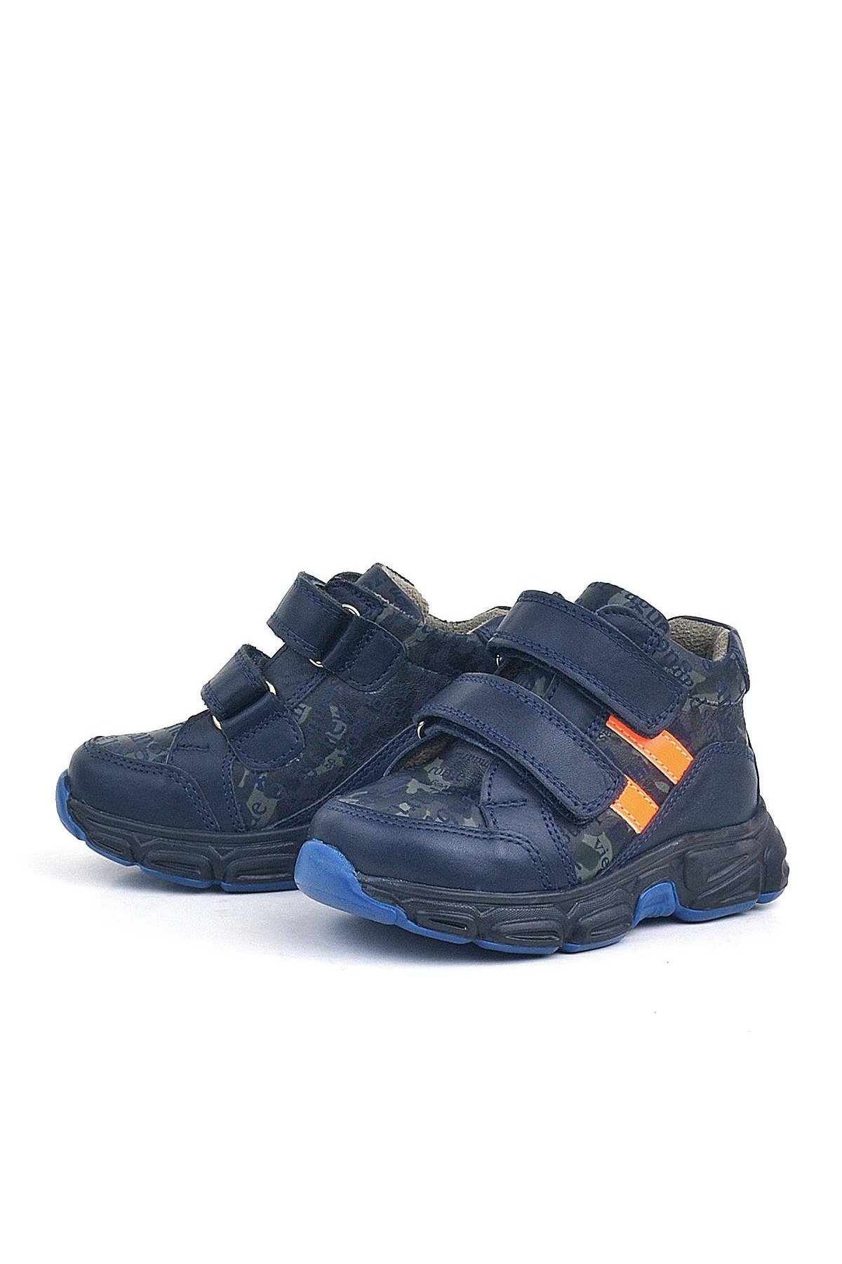 Hakiki Deri Lacivert Turuncu Bebek Spor Bot Ayakkabı - Görsel 5