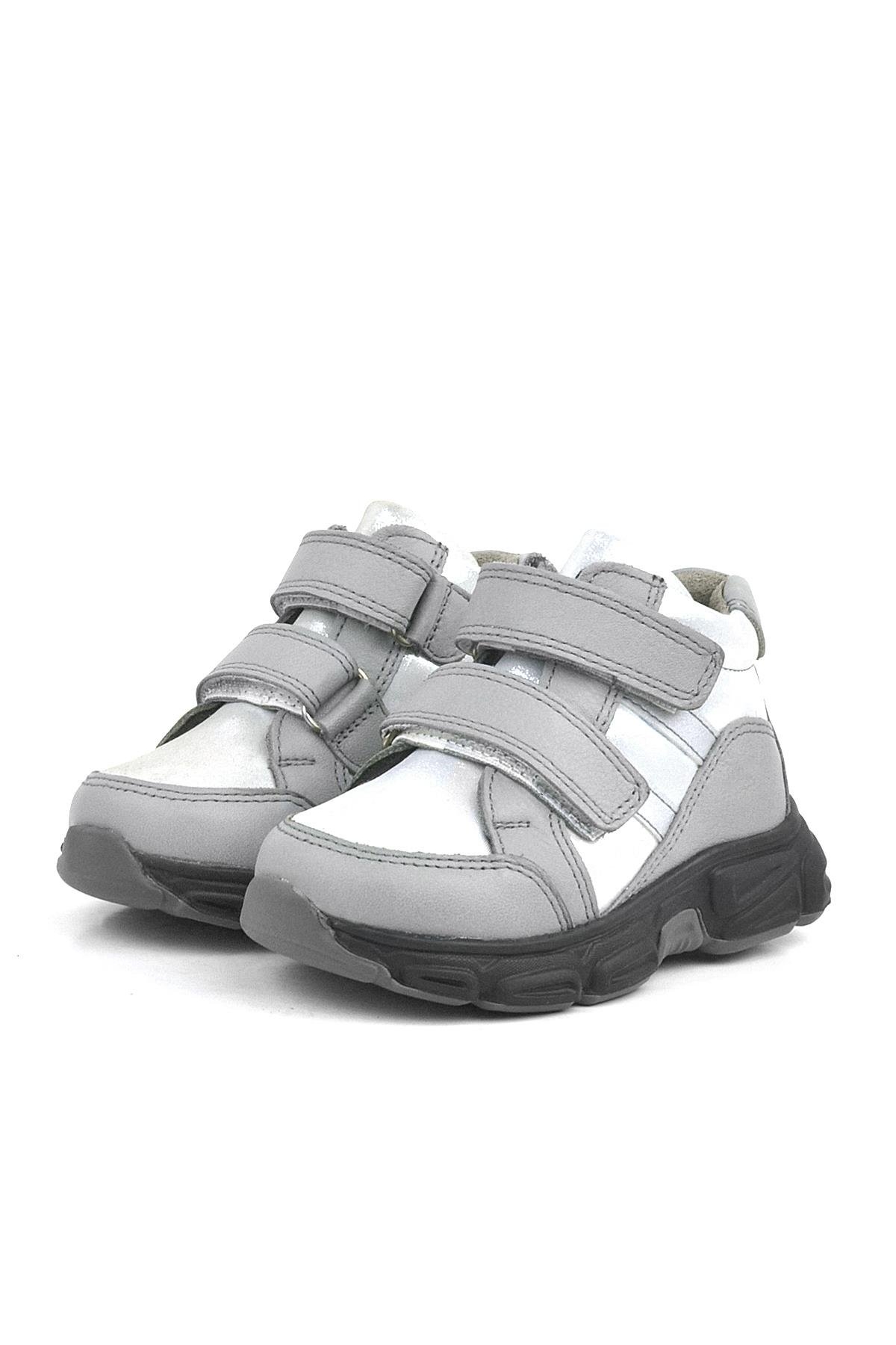 Hakiki Deri Gümüş Simli Cırtlı Kız Bebek Bot Ayakkabı - Görsel 4