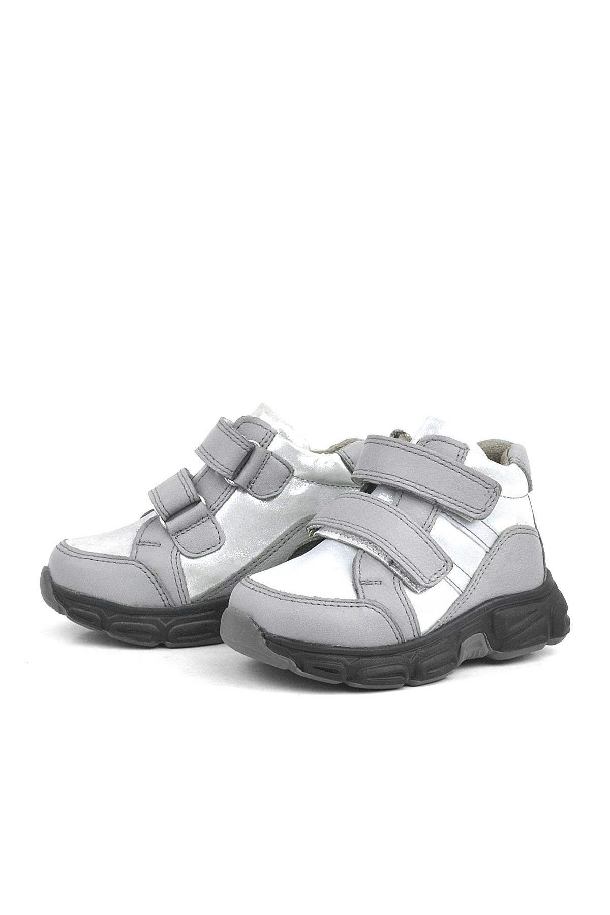 Hakiki Deri Gümüş Simli Cırtlı Kız Bebek Bot Ayakkabı - Görsel 5