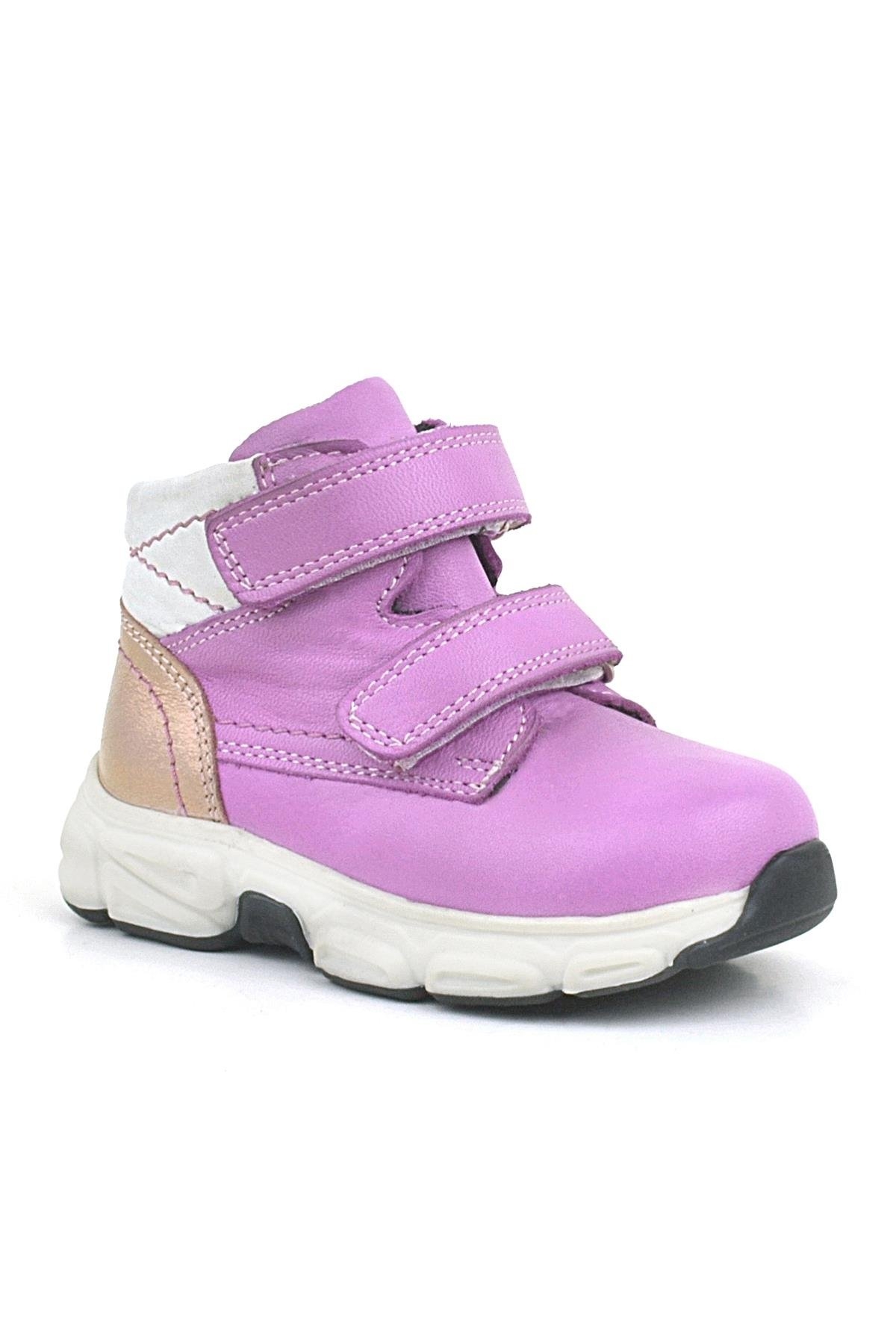 Hakiki Deri Fuşya Pembe Cırtlı Kız Bebek Bot Ayakkabı - Görsel 2