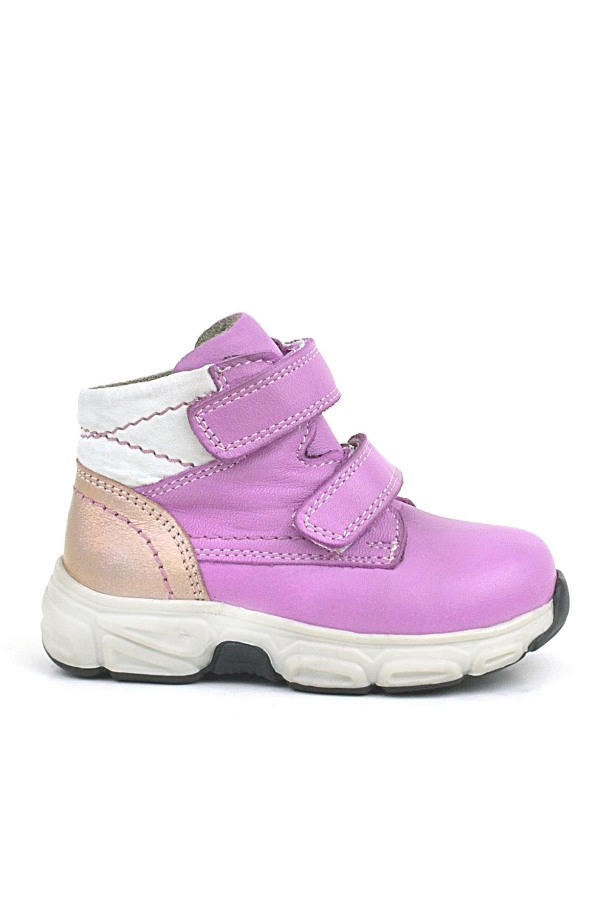 Hakiki Deri Fuşya Pembe Cırtlı Kız Bebek Bot Ayakkabı - Görsel 3