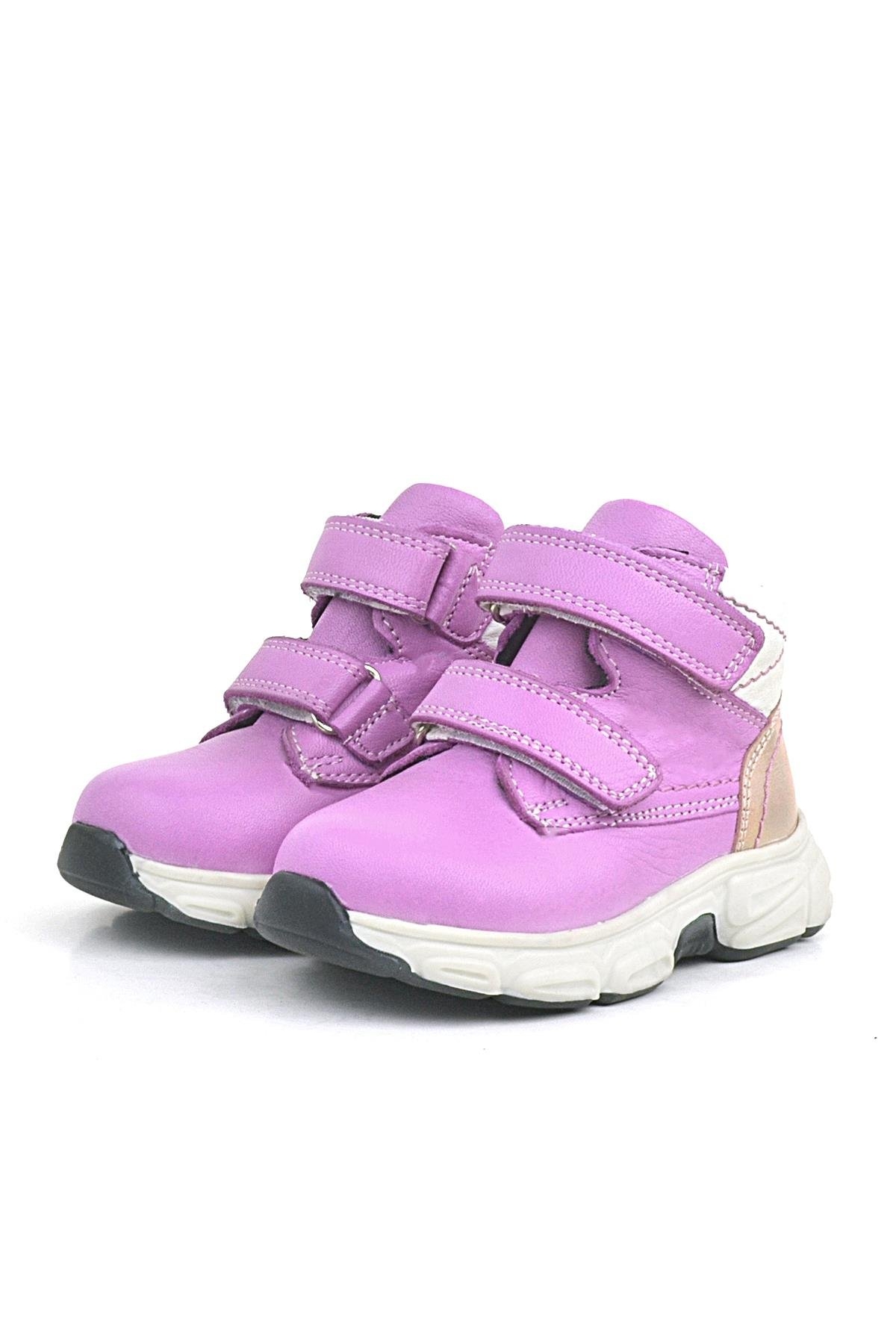 Hakiki Deri Fuşya Pembe Cırtlı Kız Bebek Bot Ayakkabı - Görsel 4