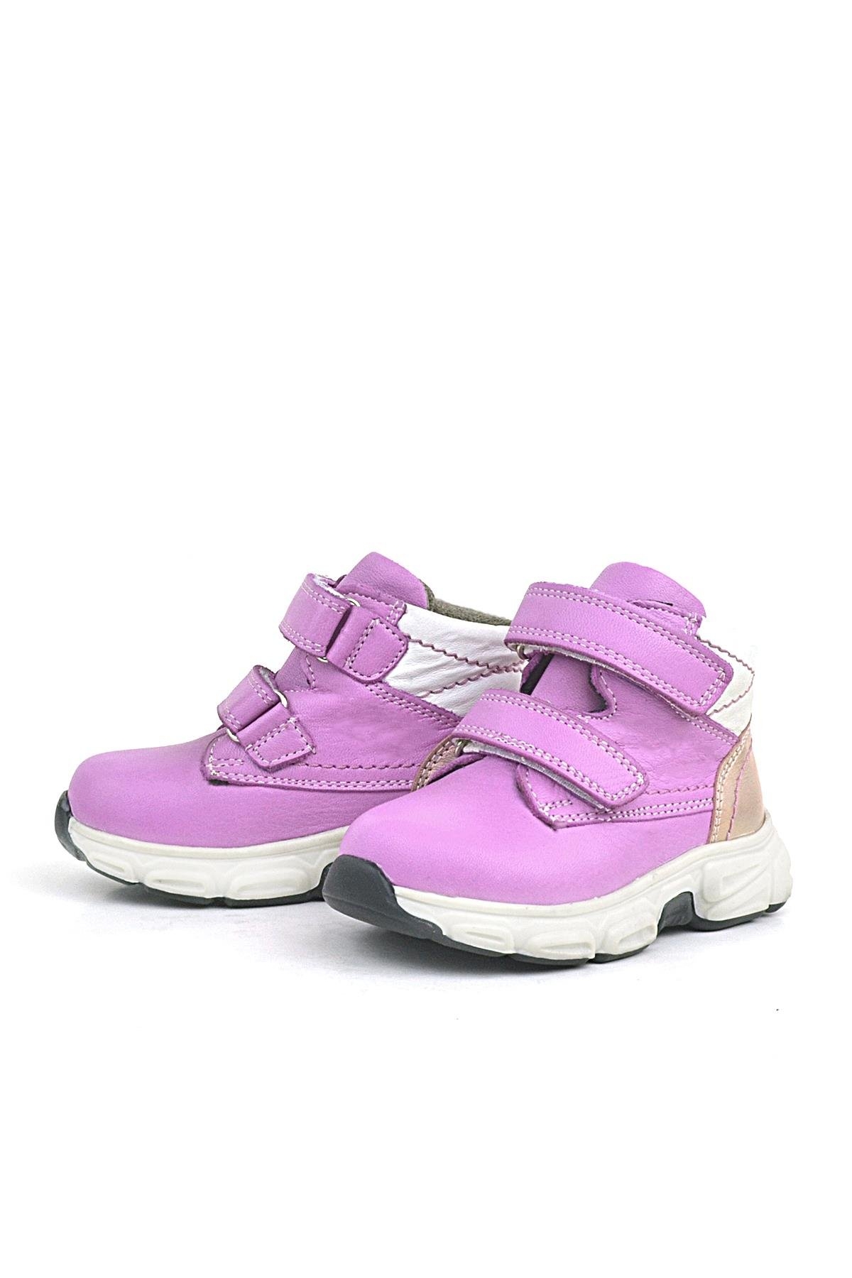Hakiki Deri Fuşya Pembe Cırtlı Kız Bebek Bot Ayakkabı - Görsel 5