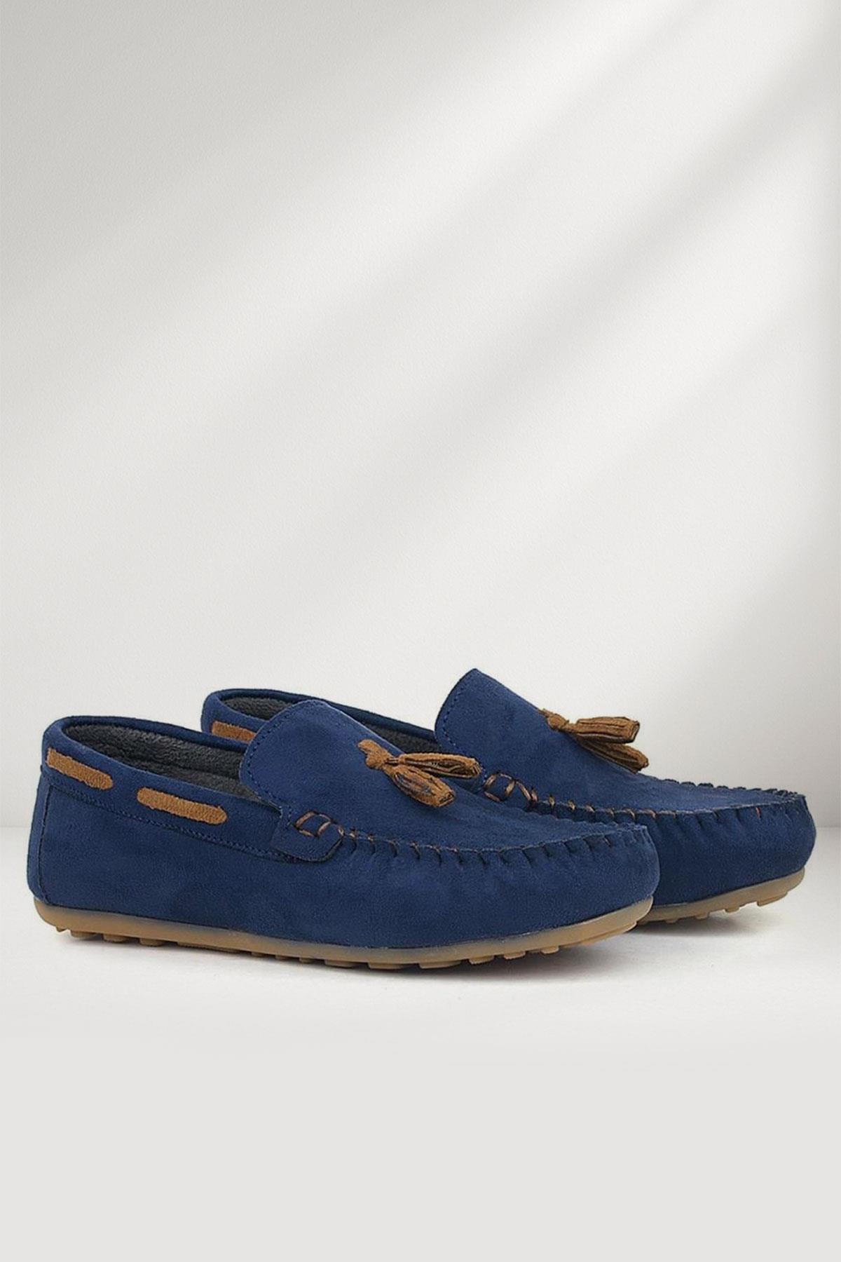 Lacivert Taba Süet Erkek Klasik Mokasen Ayakkabı - Görsel 2