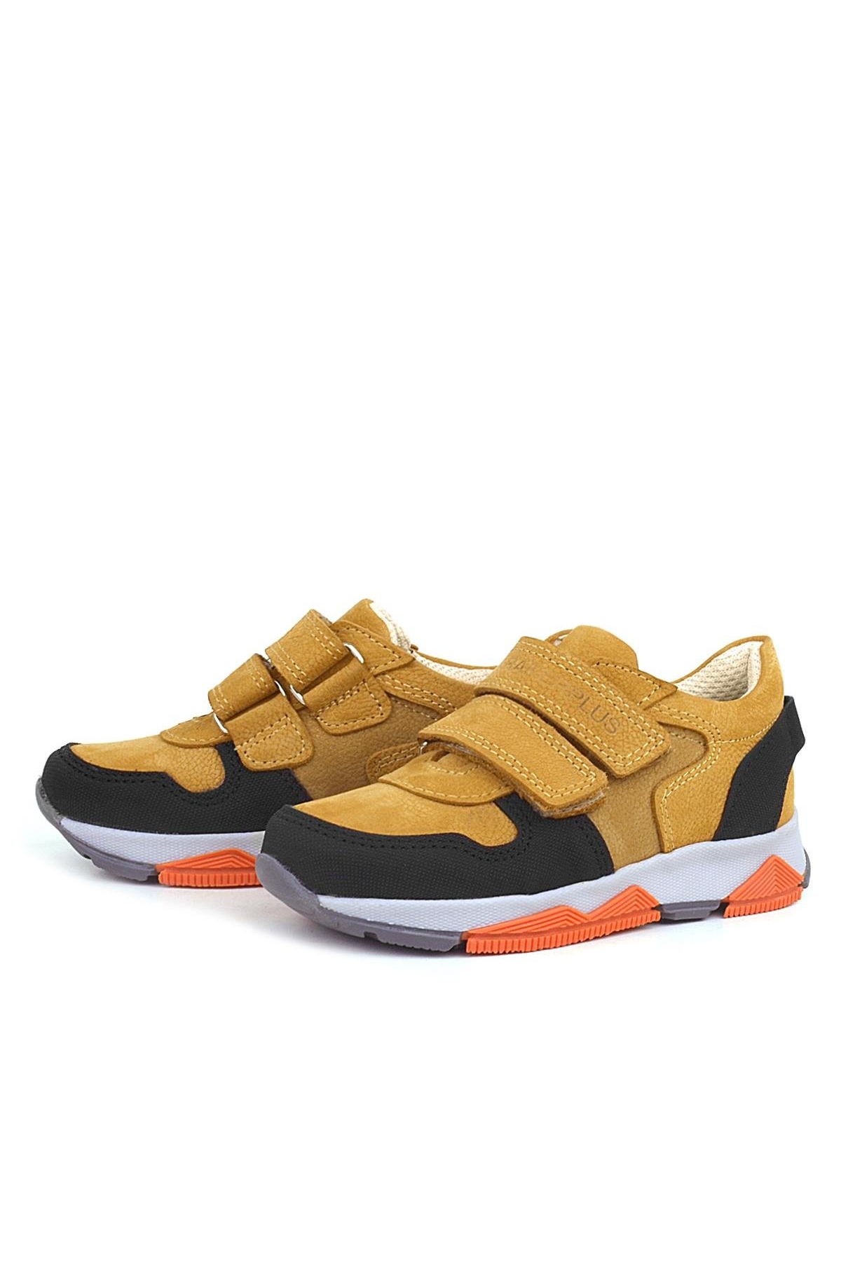 Hakiki Deri Sarı Siyah Çocuk Sneakers Spor Ayakkabı - Görsel 5