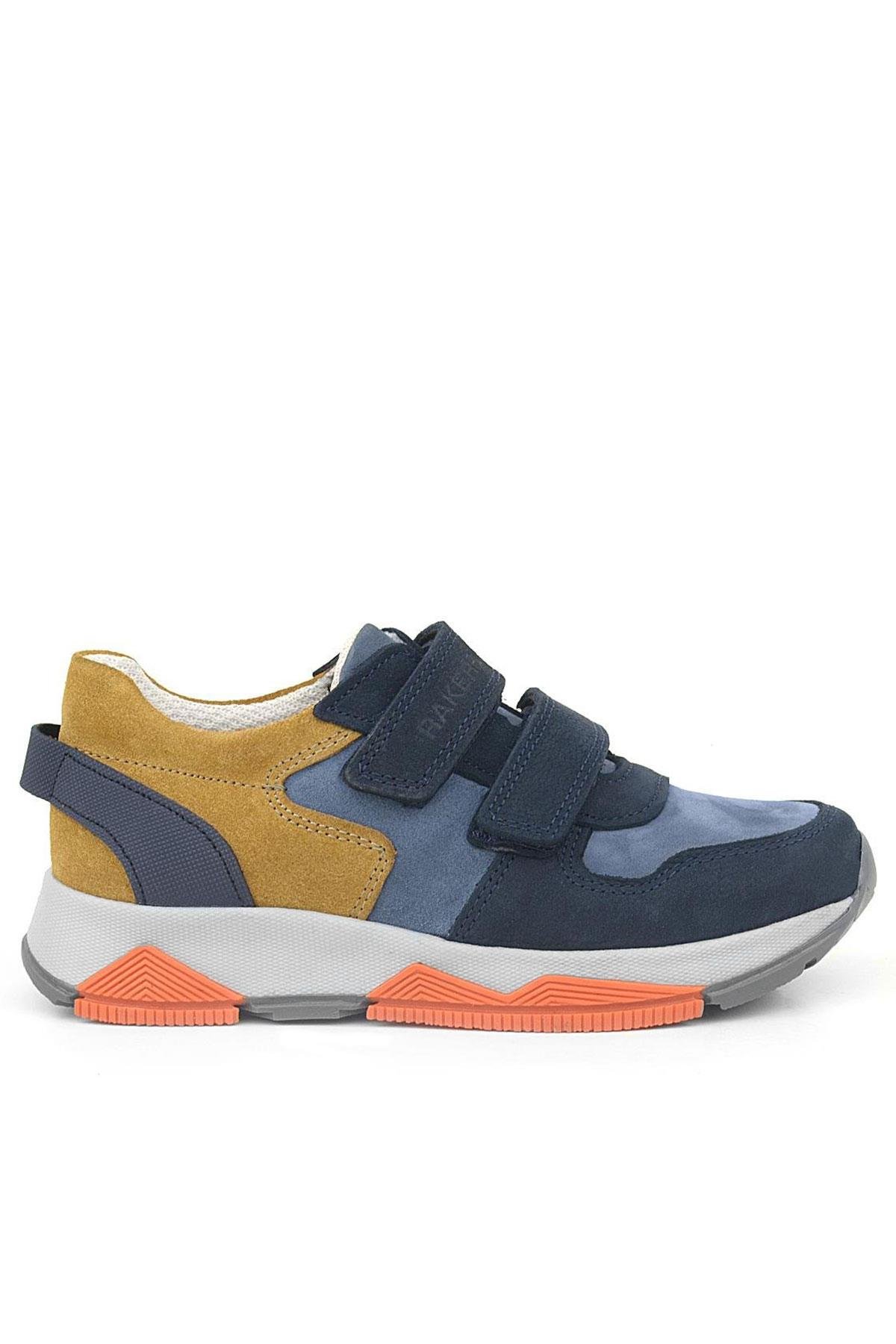 Hakiki Deri Lacivert Taba Çocuk Sneakers Spor Ayakkabı - Görsel 3