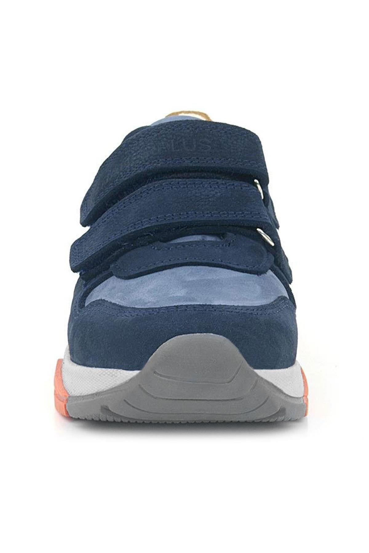 Hakiki Deri Lacivert Taba Çocuk Sneakers Spor Ayakkabı - Görsel 4